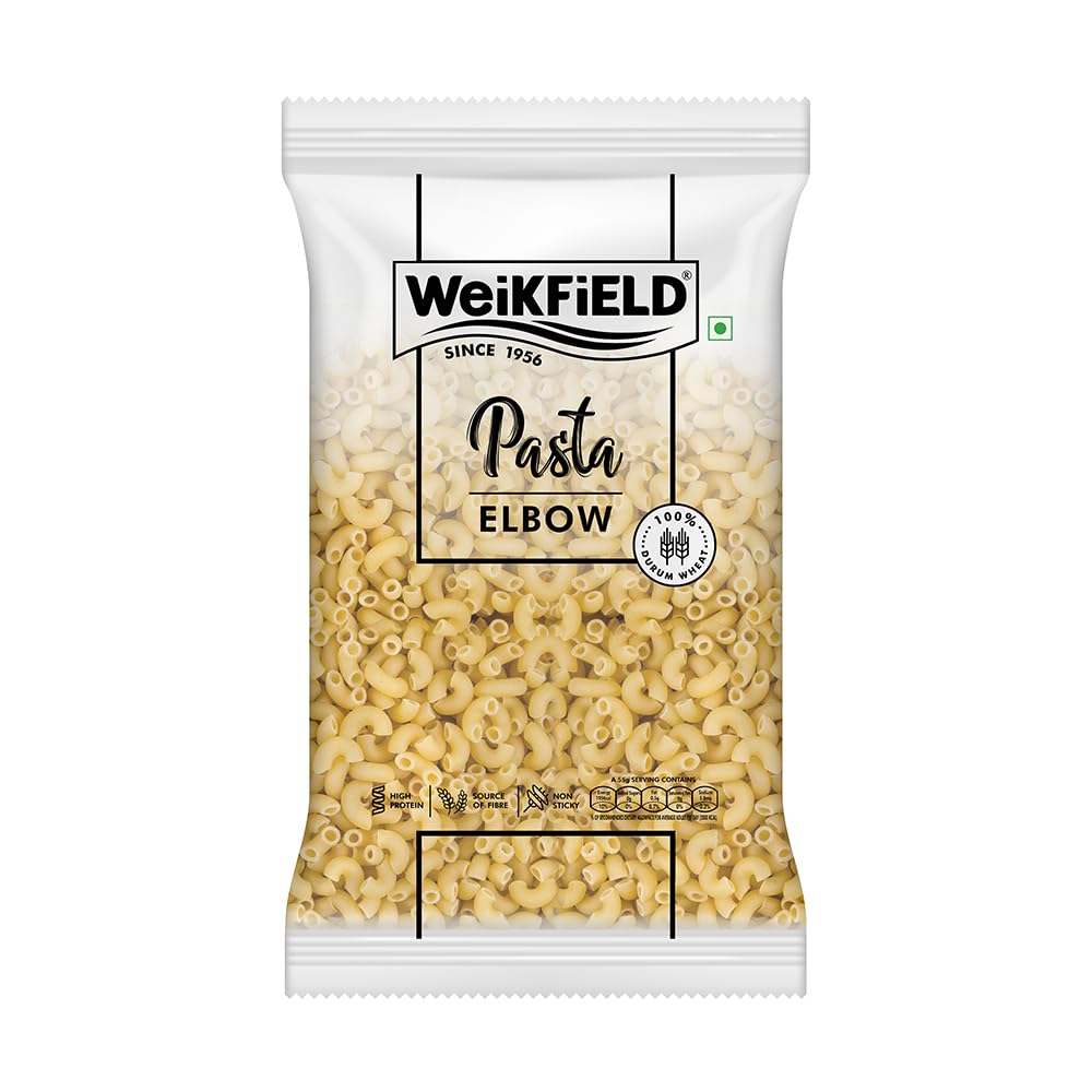 Weikfield Elbow Pasta 1Kg | Healthy Pasta Made With 100% Durum Wheat Semolina | No Maida | Rich in Protein & Fibre | Non Sticky | 100% Vegetarian | 1Kg Pouch