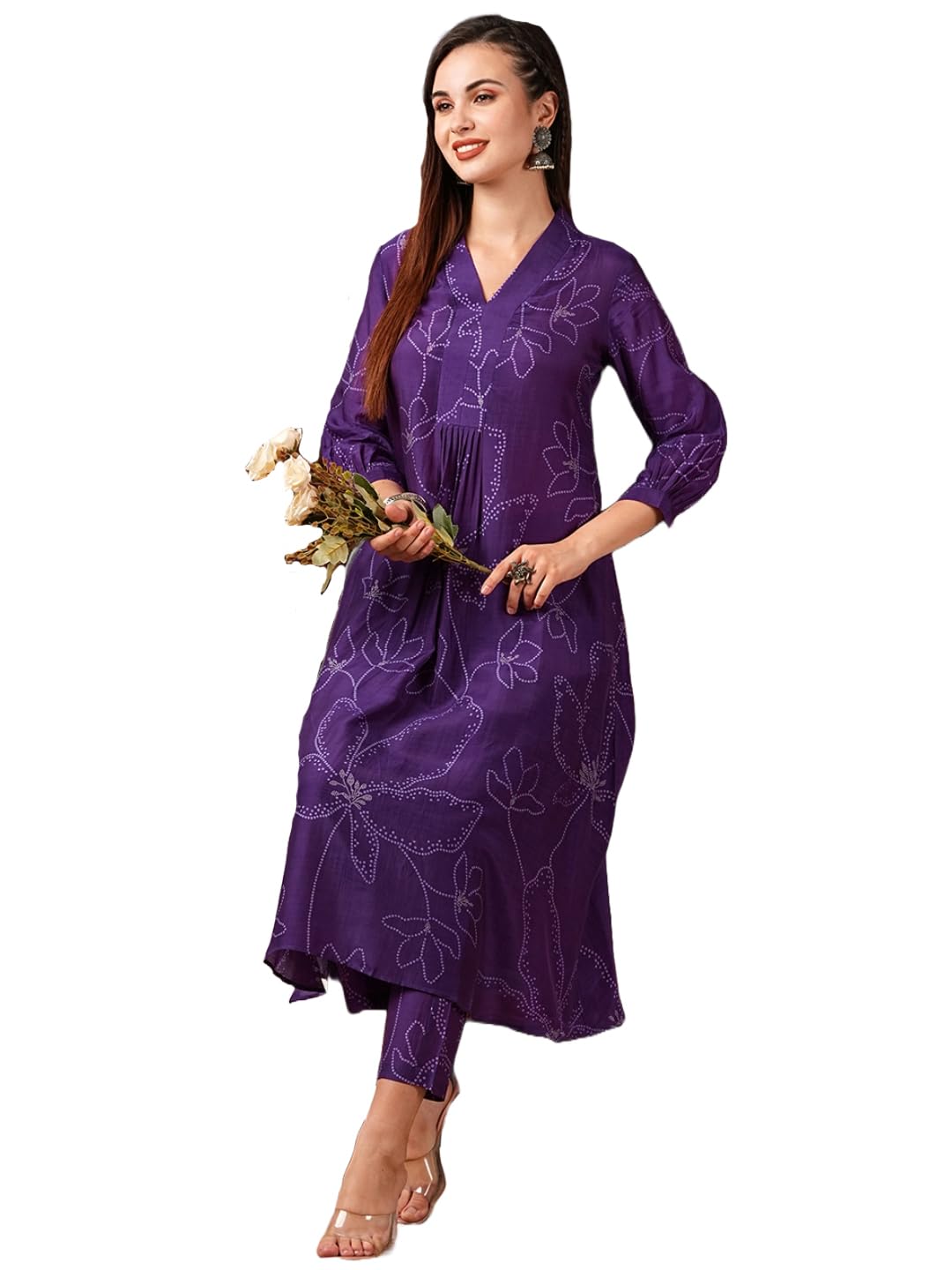 GoSriKi Women’s Rayon Viscose Printed A-Line Kurta with Pant