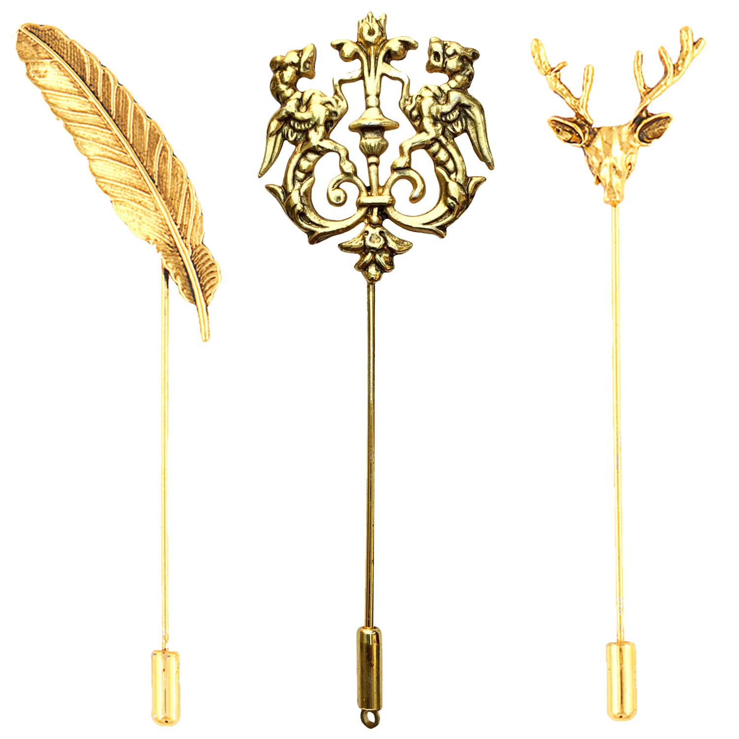 Mahi Gold Plated Trendy Combo of Lion,Leaf and Deer Lapel Pin Brooch CO1105073G