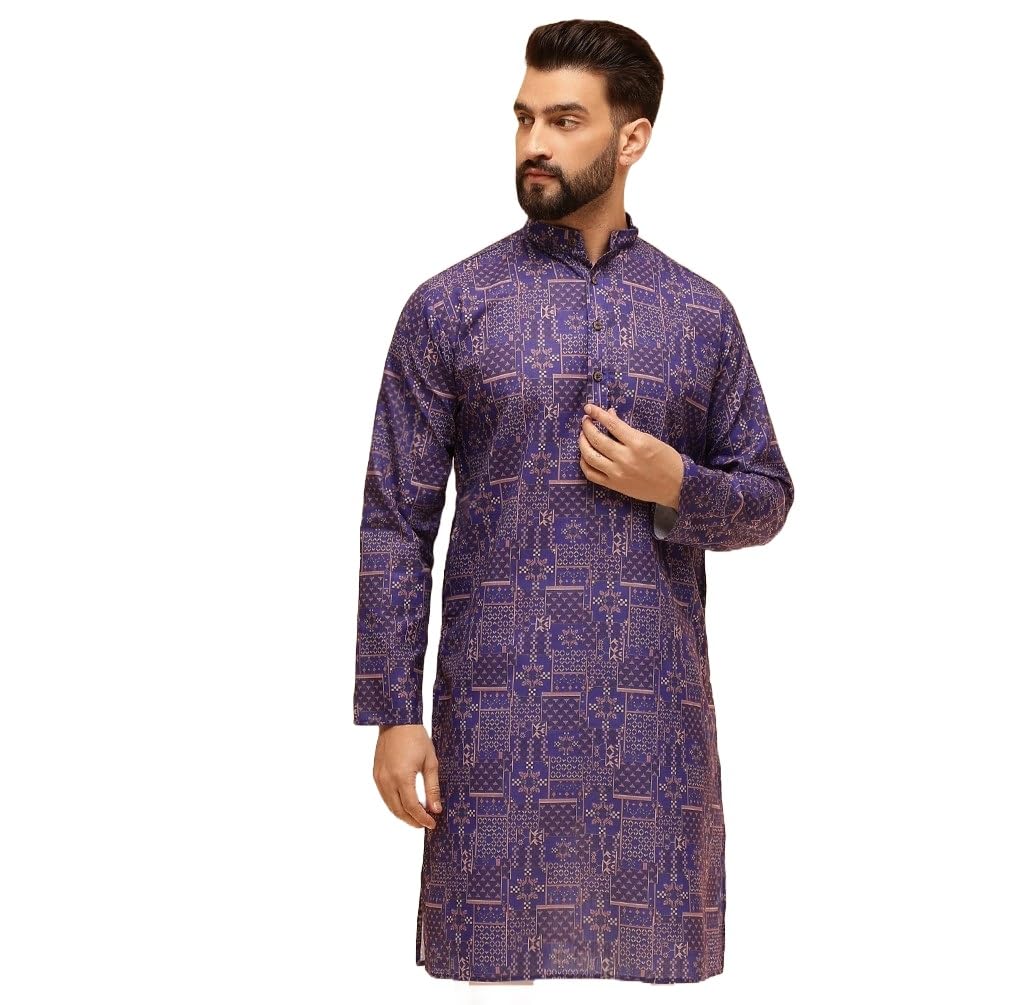 SOJANYA Men’s Cotton Linen Long Kurta – Kalamkari Printed Ethnic Wear | Perfect Outfit for Diwali Celebrations