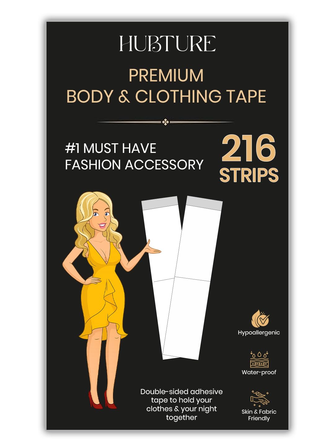 HUBTURE 216 Strips Double Sided Tape for Fashion, Clothing and Body Tape | All Day Strength Invisible Dress Tape for women | Gentle to stick on Skin and clothes | Transparent (216 Strips) HUBTURE 216 Strips Double Sided Tape for Fashion, Clothing and Body Tape | All Day Strength Invisible Dress Tape for women | Gentle to stick on Skin and clothes | Transparent (216 Strips)