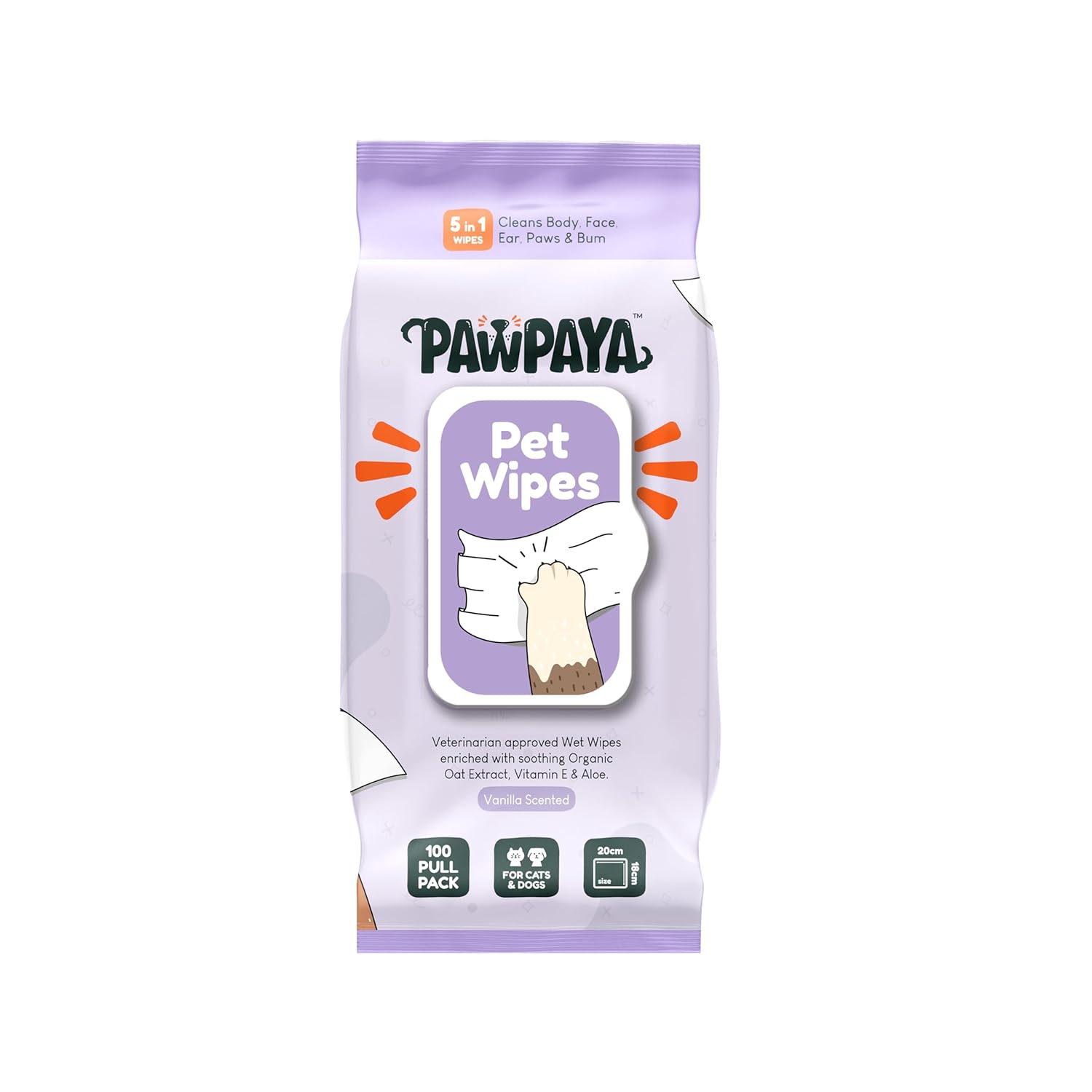 Pawpaya Everyday Pet Wipes Made for All Cats and Dogs Safe for Daily Use Plant Based Ingredients 5 in 1 Cleaning Wipes Alternative for Bath Or Spot Cleaning 100 Pull Pack