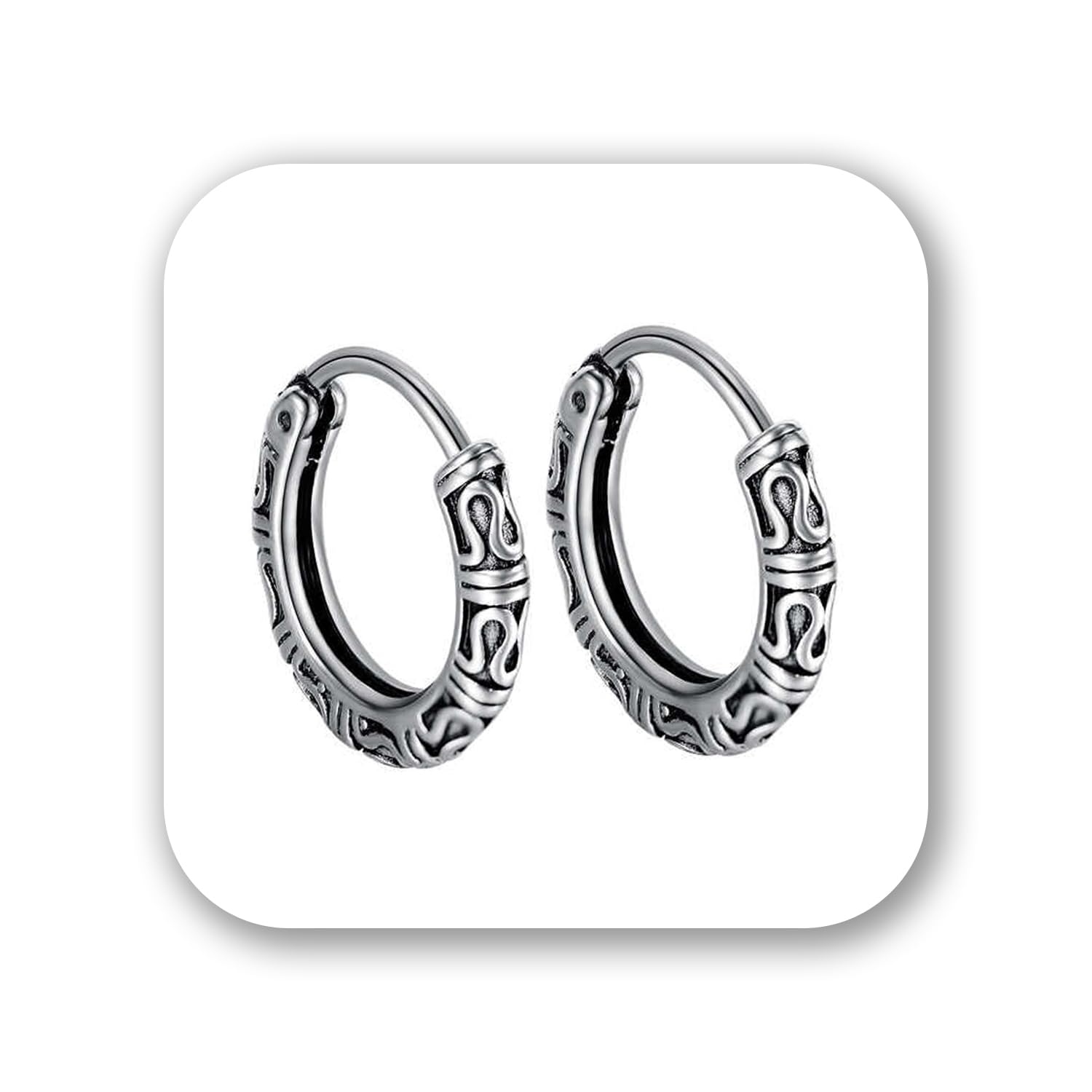 VAMA FASHIONS Oxidised Silver Hoop Earrings in Tribal Bali Design Lightweight Ethnic Look Ear Accessories for Men VAMA FASHIONS Oxidised Silver Hoop Earrings in Tribal Bali Design Lightweight Ethnic Look Ear Accessories for Men