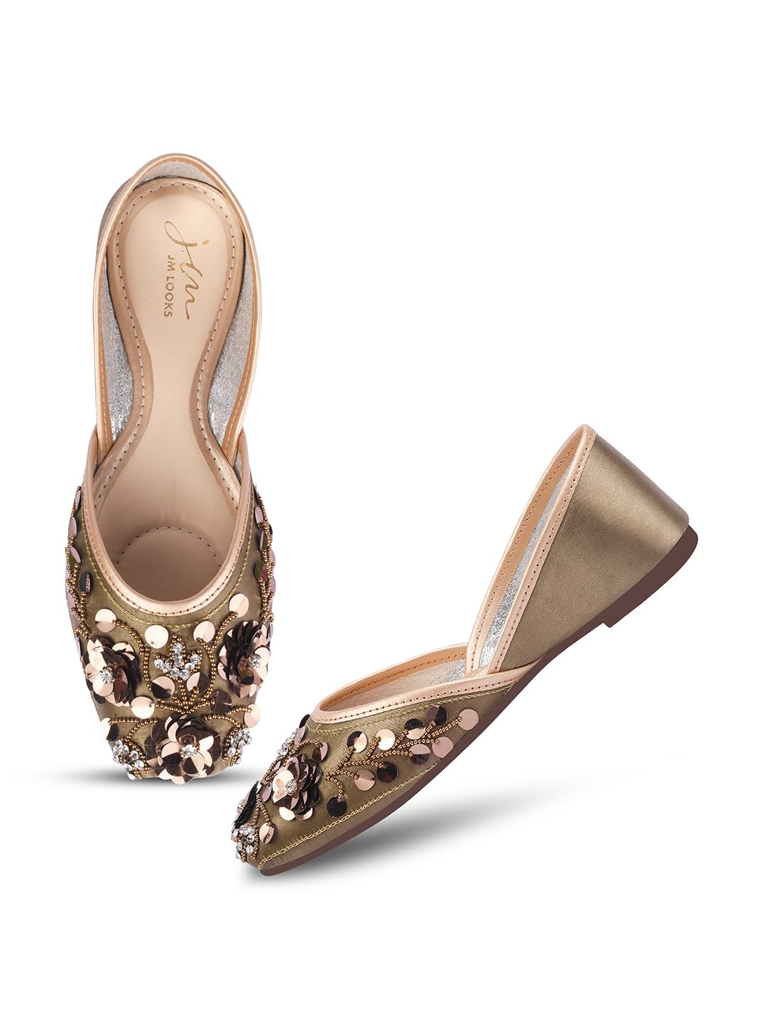 JM LOOKS Stylish Embroidered Jutti For Women/Girls | Embellished Stone Work Jutti | Wedding Bellies | Women Ethnic Shoe Traditional Mojari | Kolhapuri/Jaipuri/Punjabi Jutties |