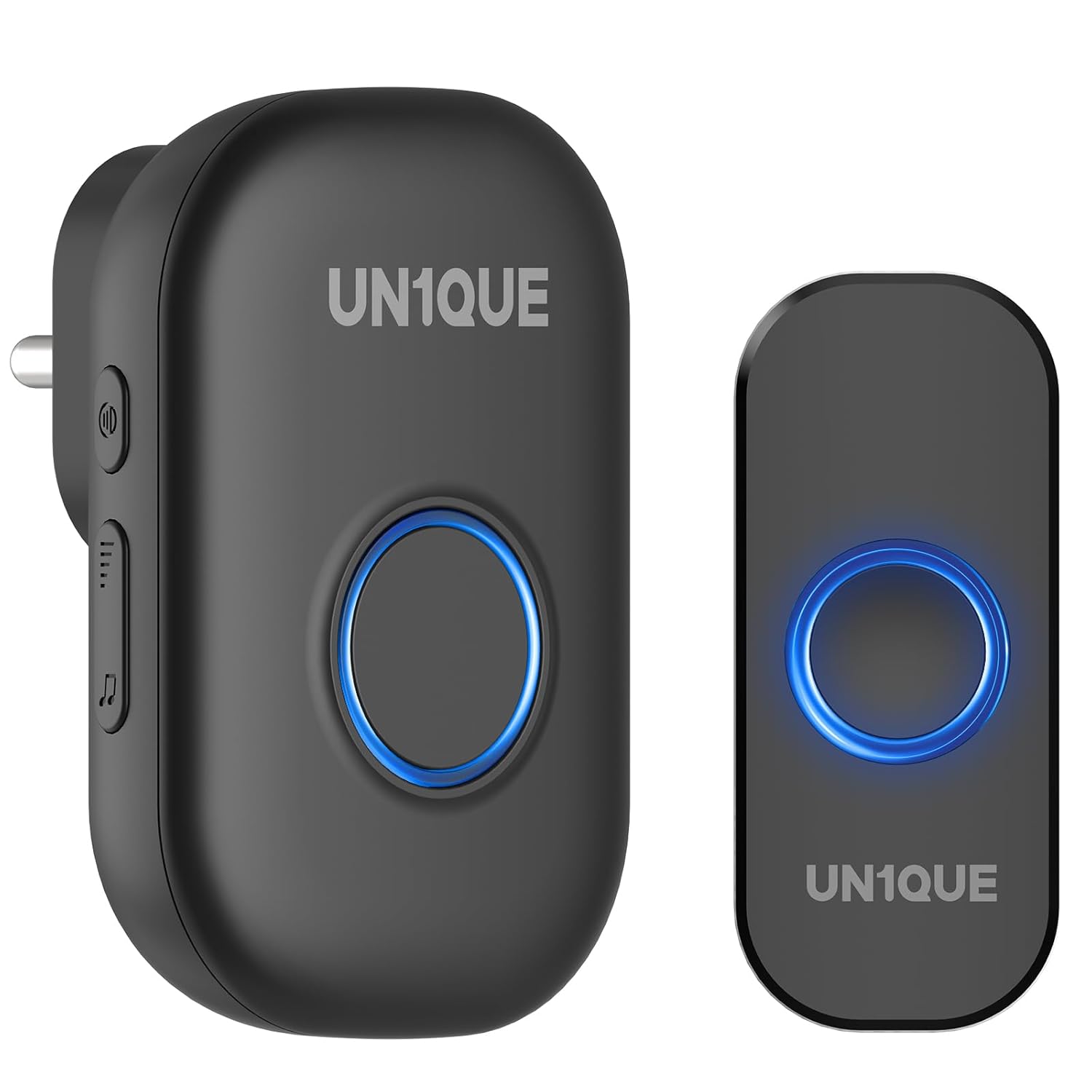 UN1QUE Wireless Door Bell for Home – Small Calling Bell for Office, 1000ft Long Range with 32 Chimes, 100dB Louder Volume, 4 Level Volume, LED Light (U600) (Black 1 Receiver +1 Portable Push Button) UN1QUE Wireless Door Bell for Home – Small Calling Bell for Office, 1000ft Long Range with 32 Chimes, 100dB Louder Volume, 4 Level Volume, LED Light (U600) (Black 1 Receiver +1 Portable Push Button)