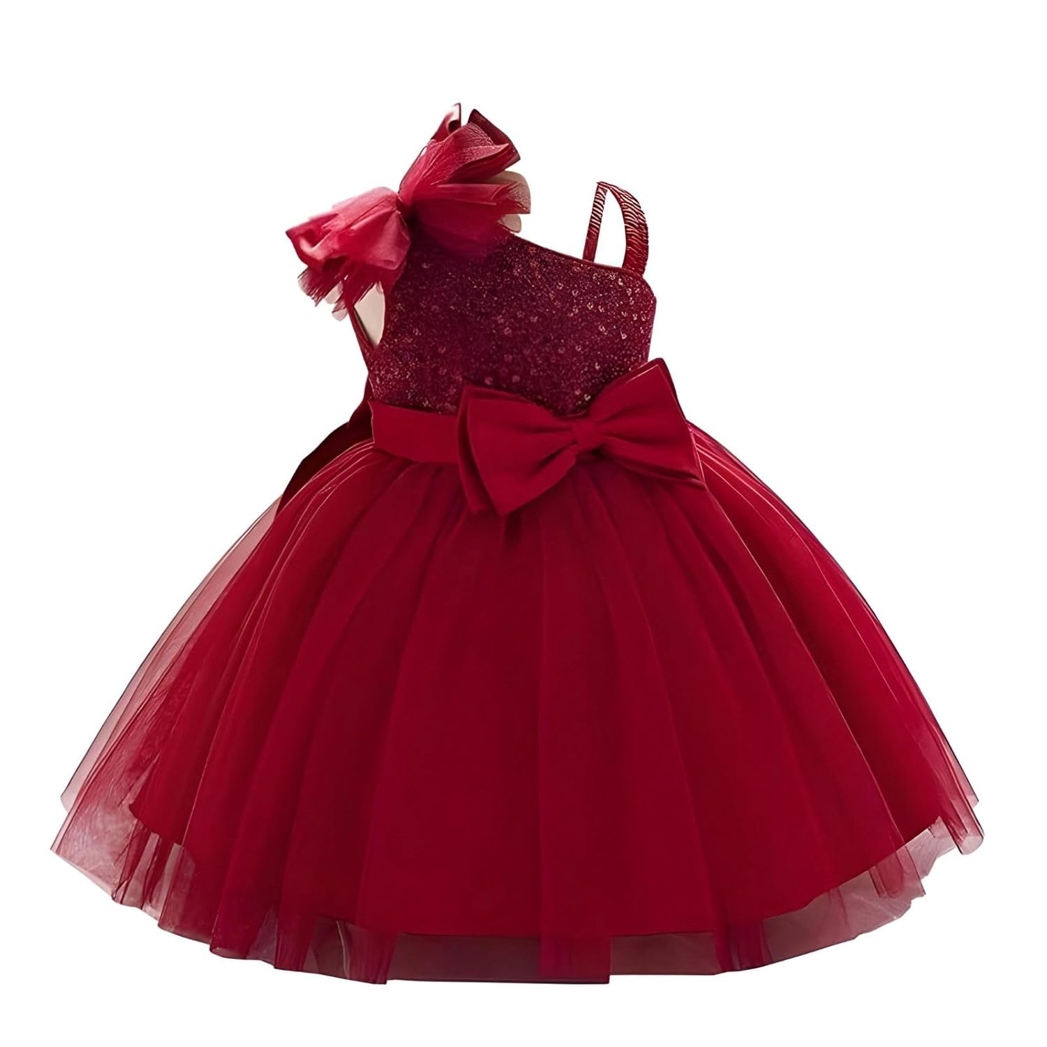 Niren Enterprise Barbet Sequence Embroidered Net Flaired Sleeve Less Baby Knee Length Girl’s Frock