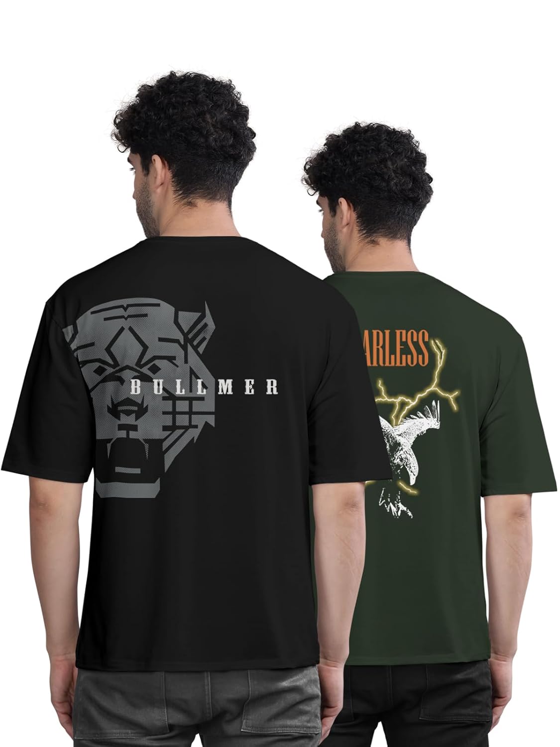 BULLMER Trendy Front and Back Printed Oversized Round Neck T-Shirt for Men – Pack of 2 BULLMER Trendy Front and Back Printed Oversized Round Neck T-Shirt for Men – Pack of 2