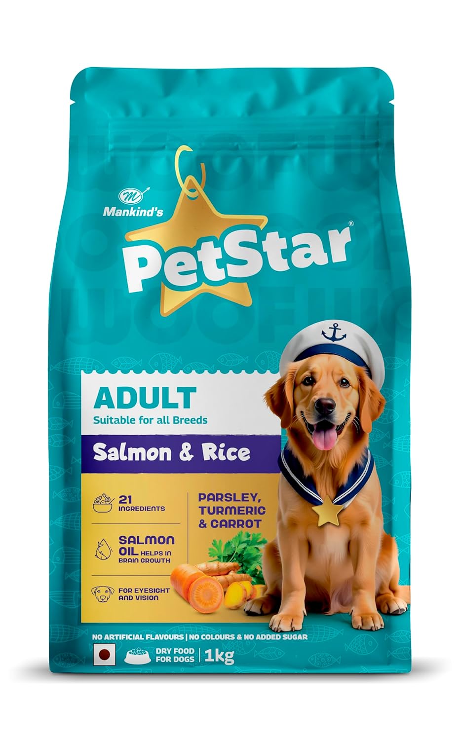 Mankind Petstar Adult Dry Dog Food (High Protein) Salmon & Rice Flavor, 1kg Pack | Improves Muscle & Strength, Supports Immunity, Protects Liver & Kidney