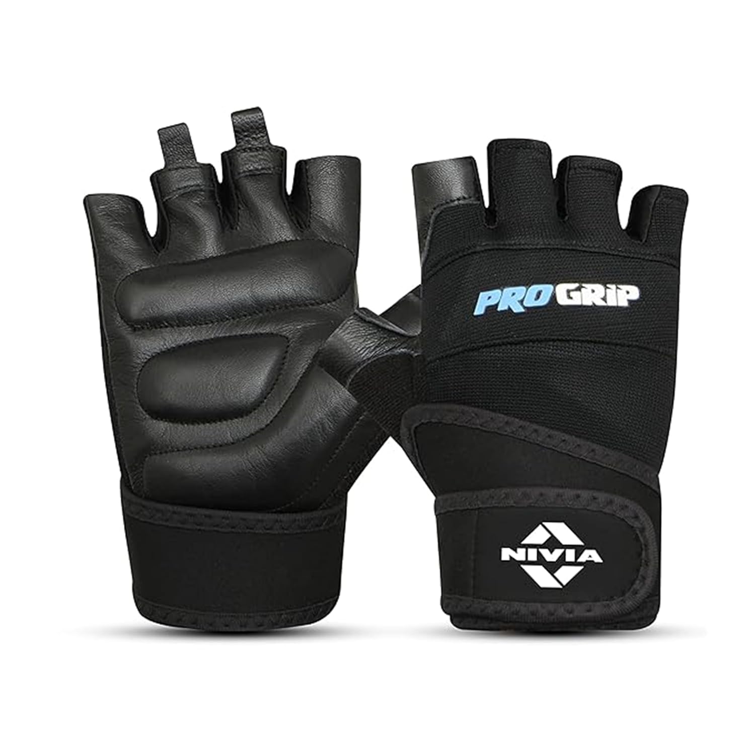 Nivia Pro Grip Gym Gloves for Men & Women, Leather Gloves with Wrist Support, Towel Fabric Thumb, Ideal for Gym Workouts, Weightlifting, Dumbbells & Home Fitness Equipment (Black, XL)