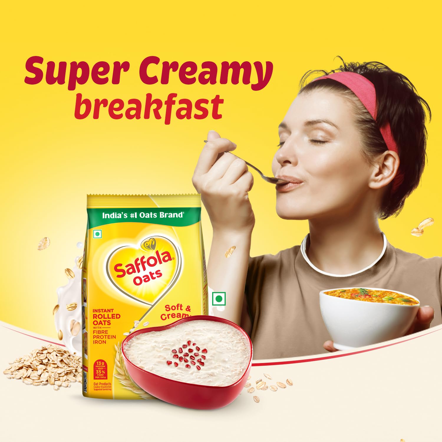 Saffola Oats | 1kg with 300g Free| Instant Rolled |Soft & Creamy |Power of Protein, Iron & Fibre | Nutritious grain