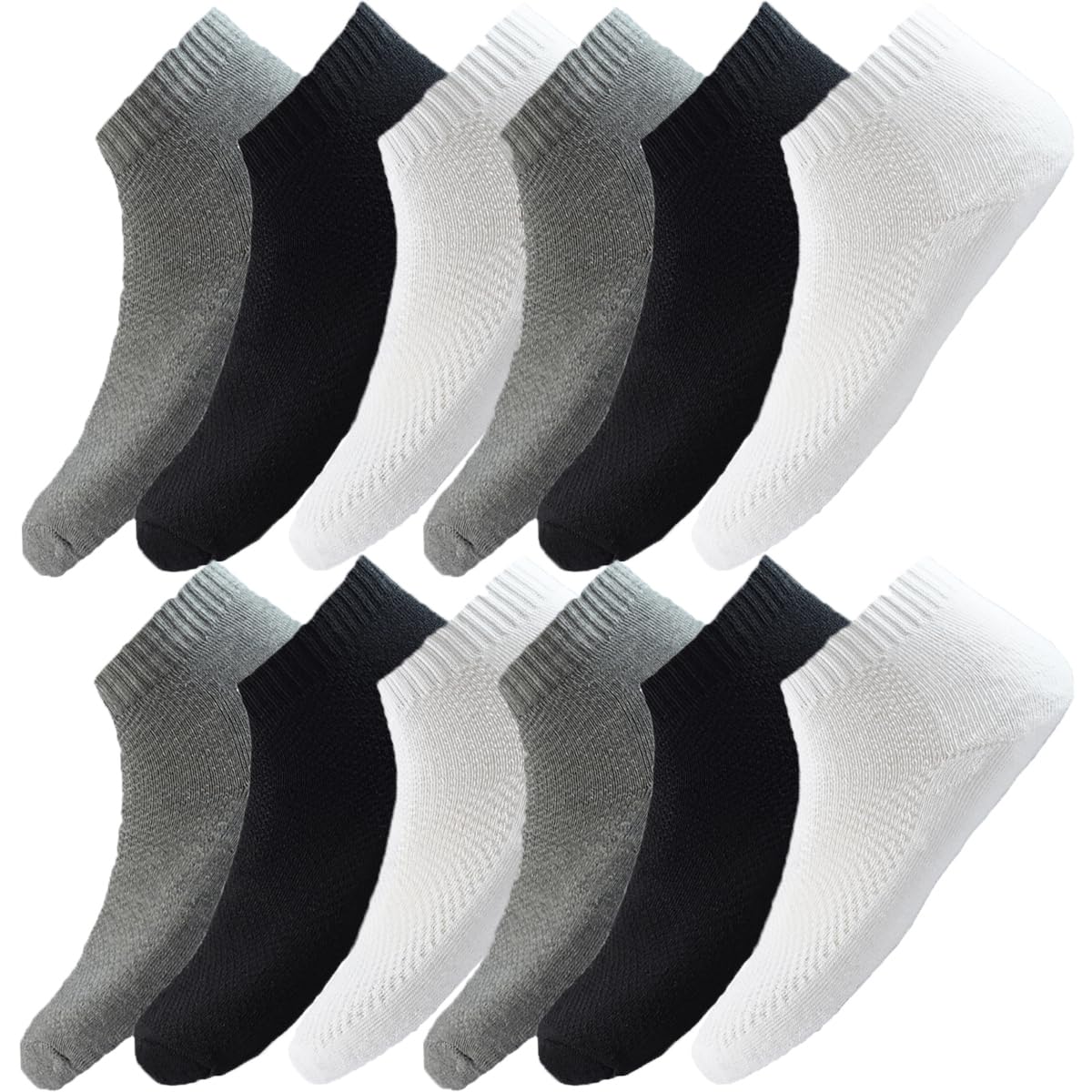 HICODE Athletic Ankle Socks, 6 pairs, Grey Black White, Low Cut Sports