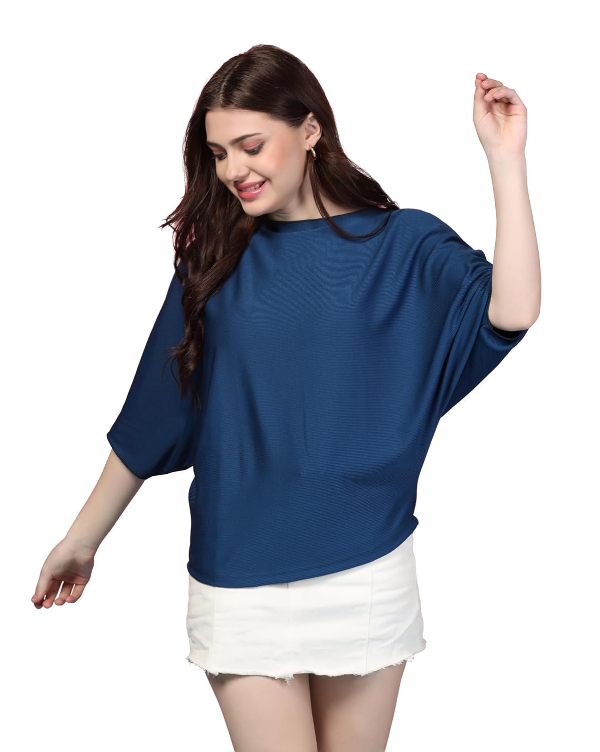 Zilcon Women Fashion Trendy Ribbed Boat Neck Top Half Sleeves Tops for Women Formal, Casual, Office, Date, Outing, Party Tops