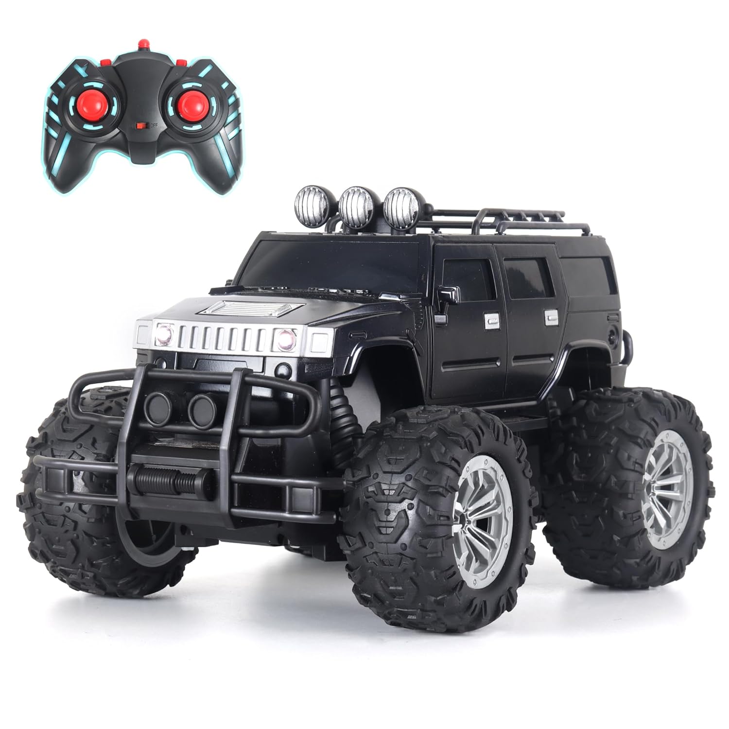 popsugar Off Roader Rechargeable Remote Control Car | Monster Truck with 4 Headlight Modes | Lithium Battery | C-Type Charging | Remote Control Car for Kids | Made in India, Black Mat