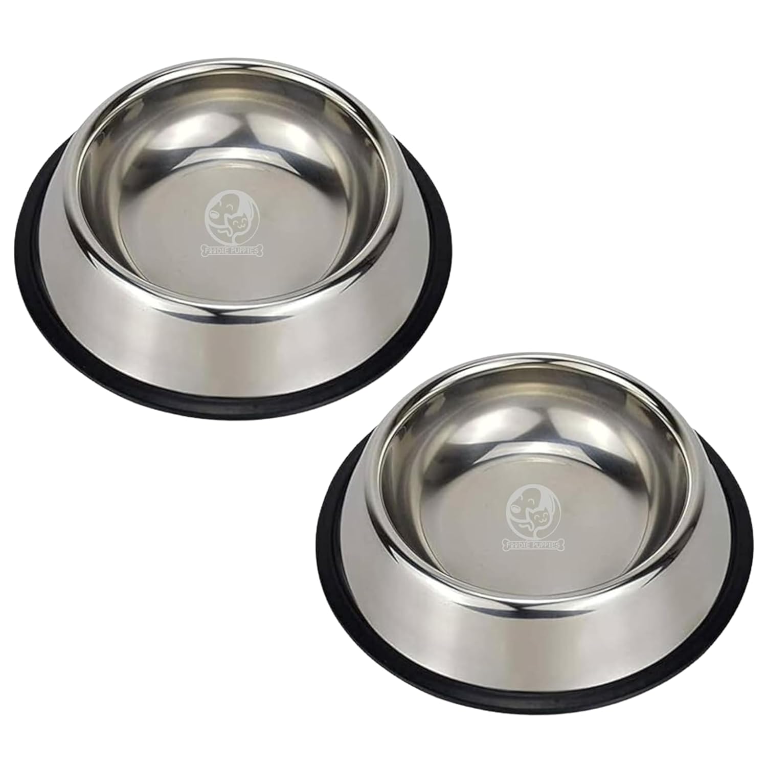 Foodie Puppies Stainless Steel Dog Bowl – (450ml, Pack of 2) Pet Feeder Water Food Bowl Non-Slip Puppy Dishes for Small Dogs, Cats, Kitten and Rabbit | Bowl with Anti-Skid Rubber Base
