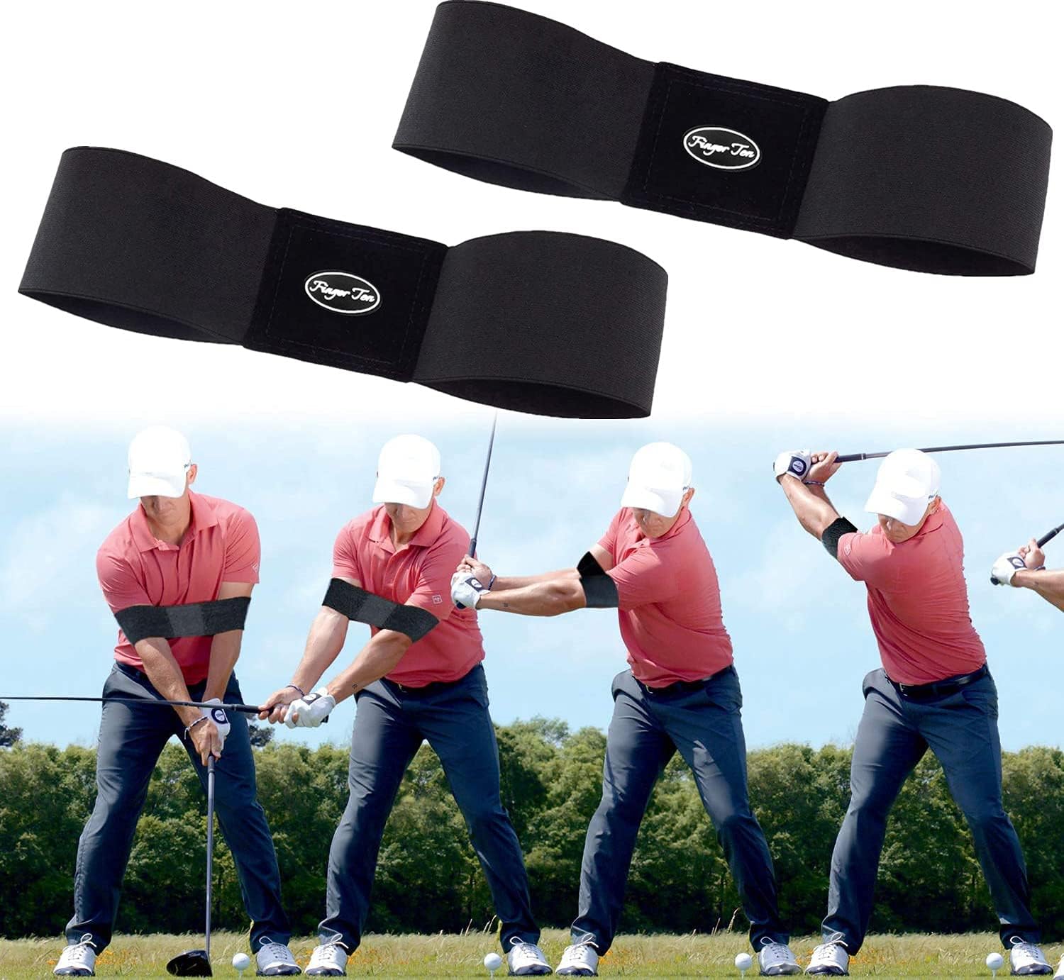 2 Pcs Golf Swing Trainer Arm Band Black Training Aid for Aright Posture & Stick Control Durable Golf Accessory for Beginners Golf Set Compatible