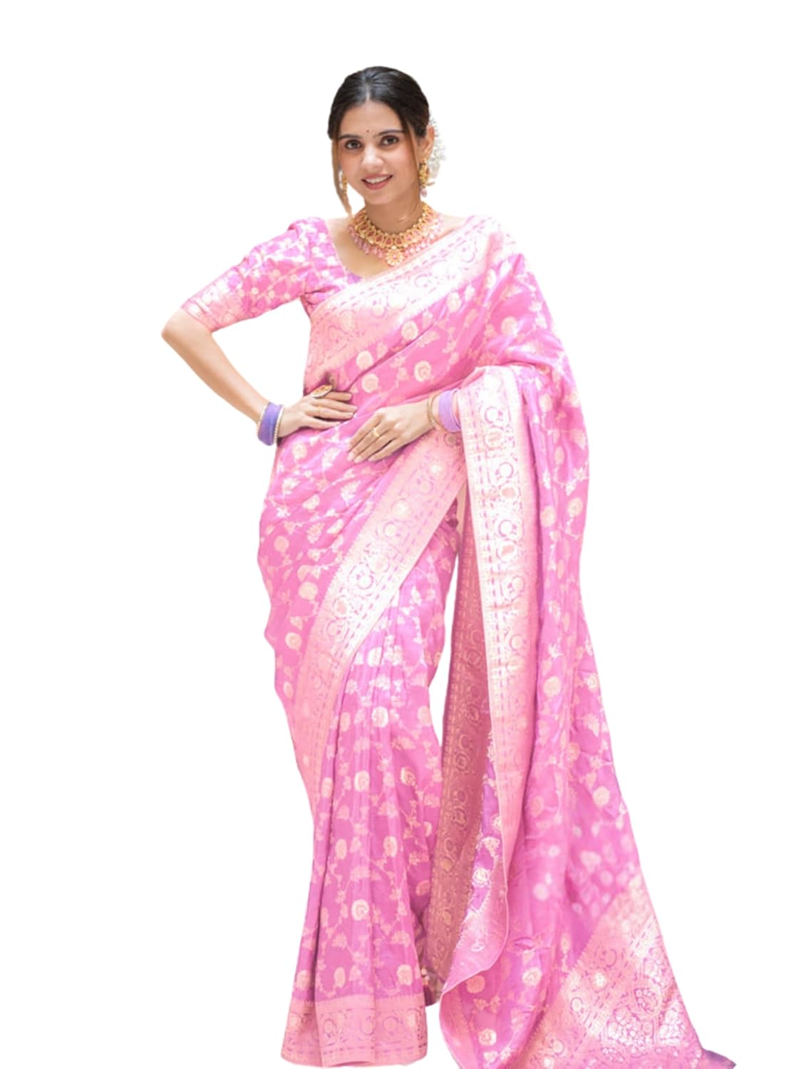C J Enterprise Women’s Pure Kanjivaram Soft Silk Saree Banarasi Style Sarees For Wedding With Blouse Piece (Pari-165)