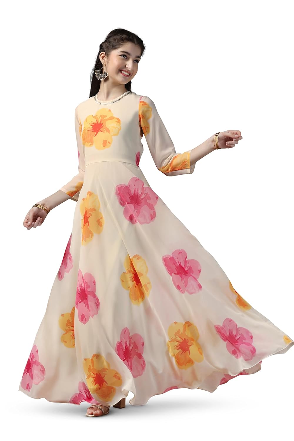 Fashion Dream Girl’s Printed Maxi Length Dress|Printed Dress for Girls