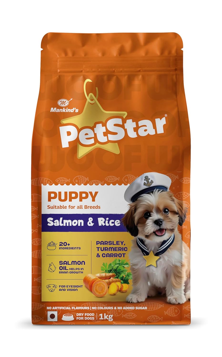 Mankind Petstar Puppy Dry Dog Food (High Protein) Salmon & Rice Flavor, 1kg Pack | Improves Muscle & Strength, Supports Immunity, Protects Liver & Kidney