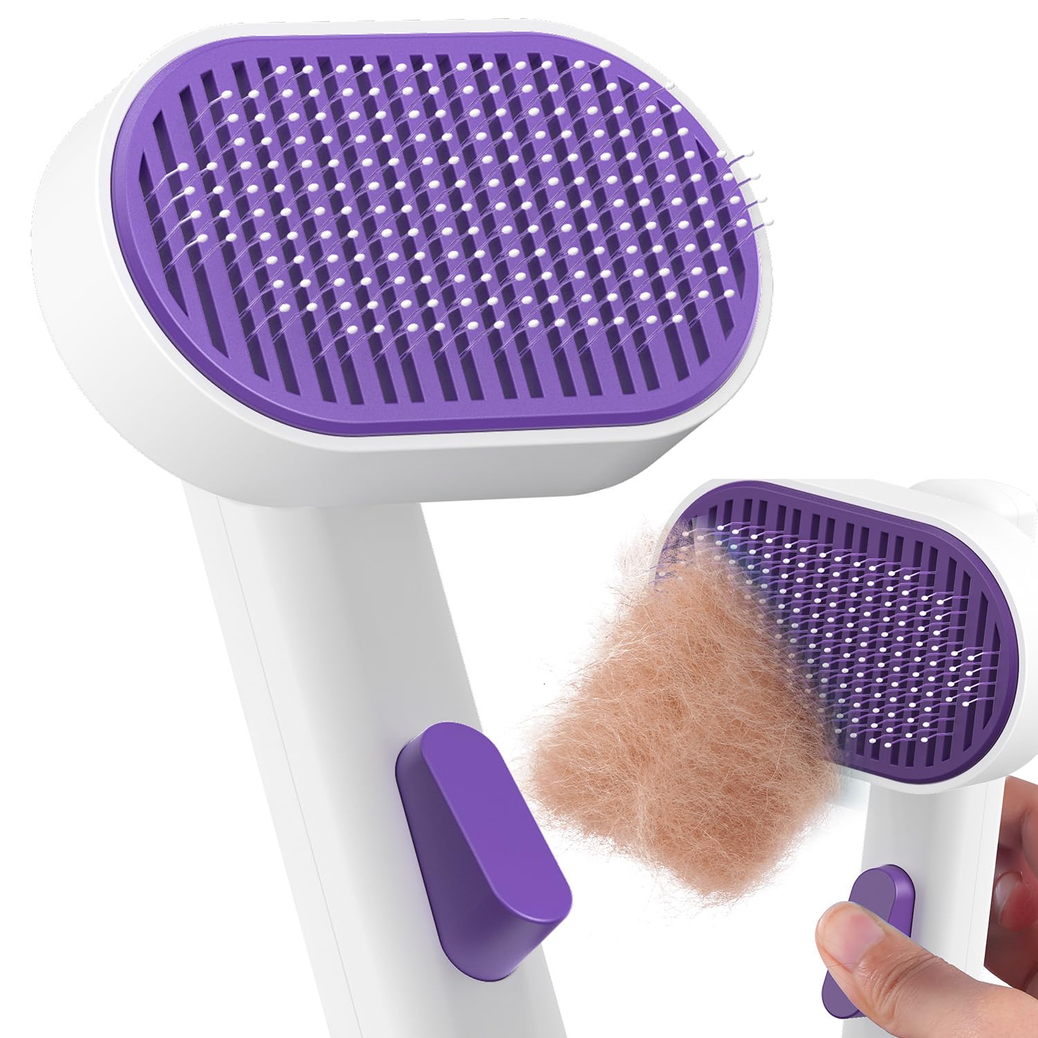 ACE2ACE Cat Brush, Dog Brush for Shedding, Self-Cleaning Slicker Brush, Cat Comb Dog Comb, Pet Grooming Tool for Long and Short Hairs, Gently Removes Loose Undercoat, Mats and Tangled, White+Violet‌