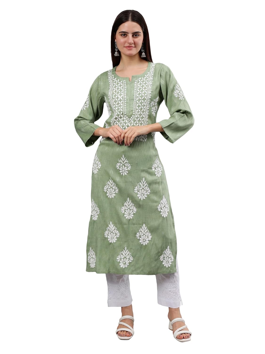 Seva Chikan Hand Embroidered Lucknowi Chikankari Rayon Straight Kurta for Women SCL4589 Seva Chikan Hand Embroidered Lucknowi Chikankari Rayon Straight Kurta for Women SCL4589