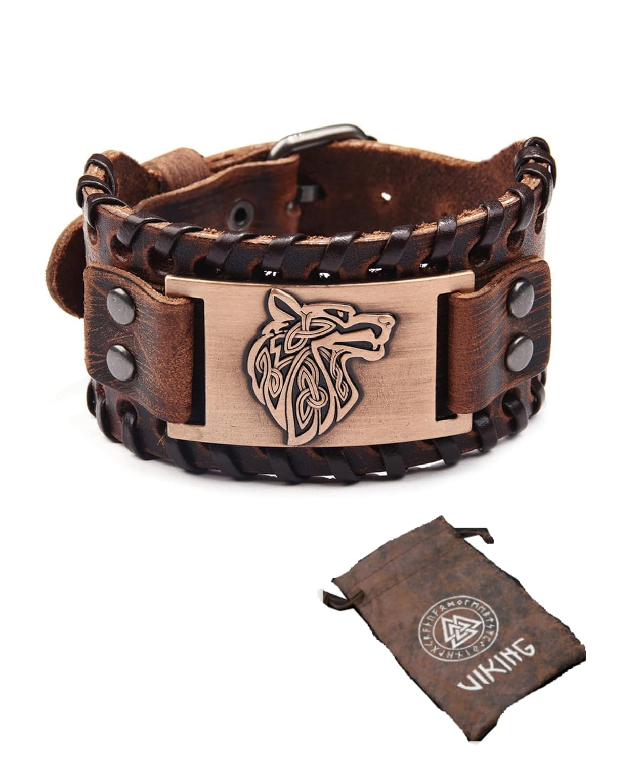 2Pcs Leather Bracelet for Men, Adjustable Cuff Bracelet for Boys, Stylish Men Accessories with PU Brown Leather and Vintage Red, Includes Exclusive Snake Print Storage Bag