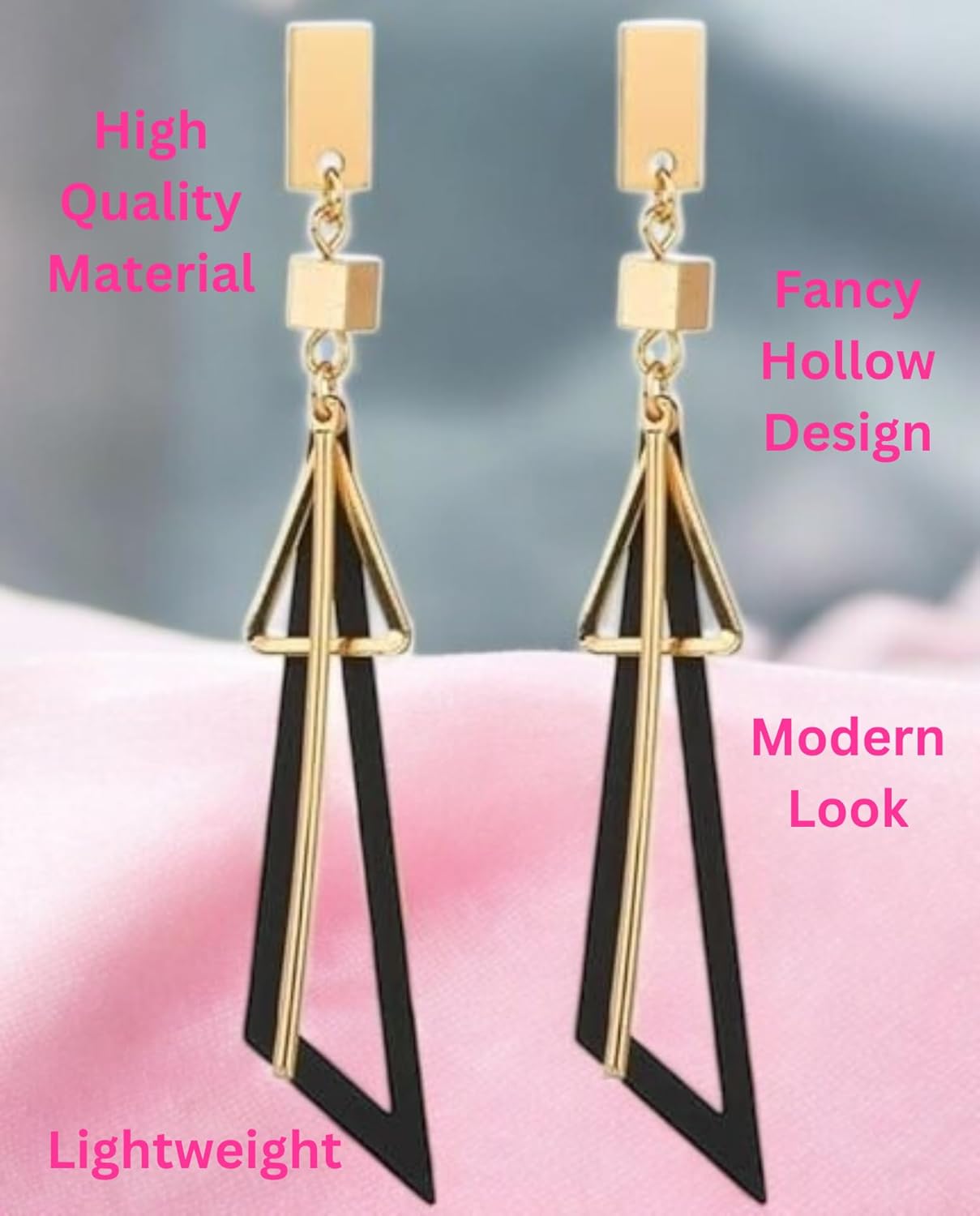 Nilu’s Collection Fancy Hollow Triangle Long Geometric Drop Earrings for Girls & Women