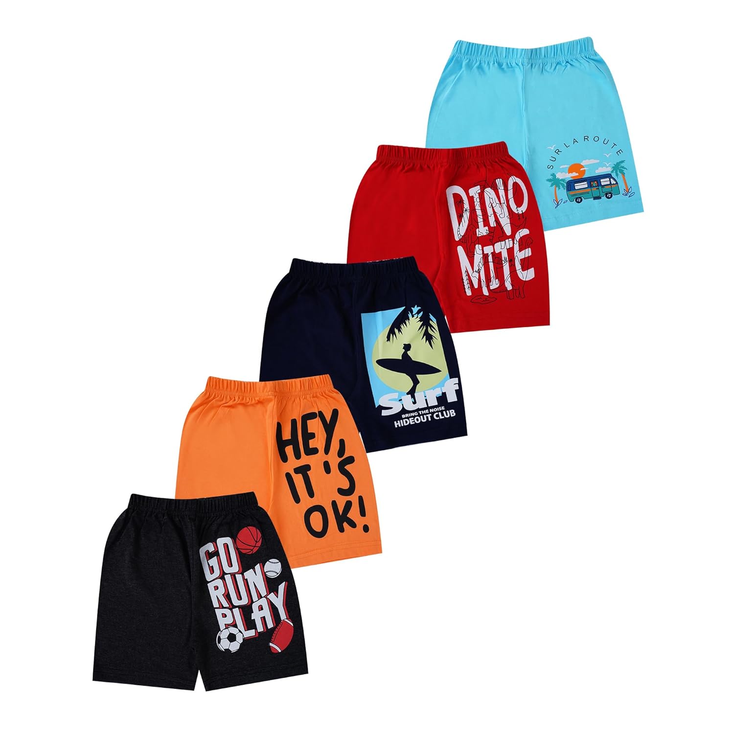 T2F Boy’s Printed Cotton Regular Fit Shorts(Pack of 5)