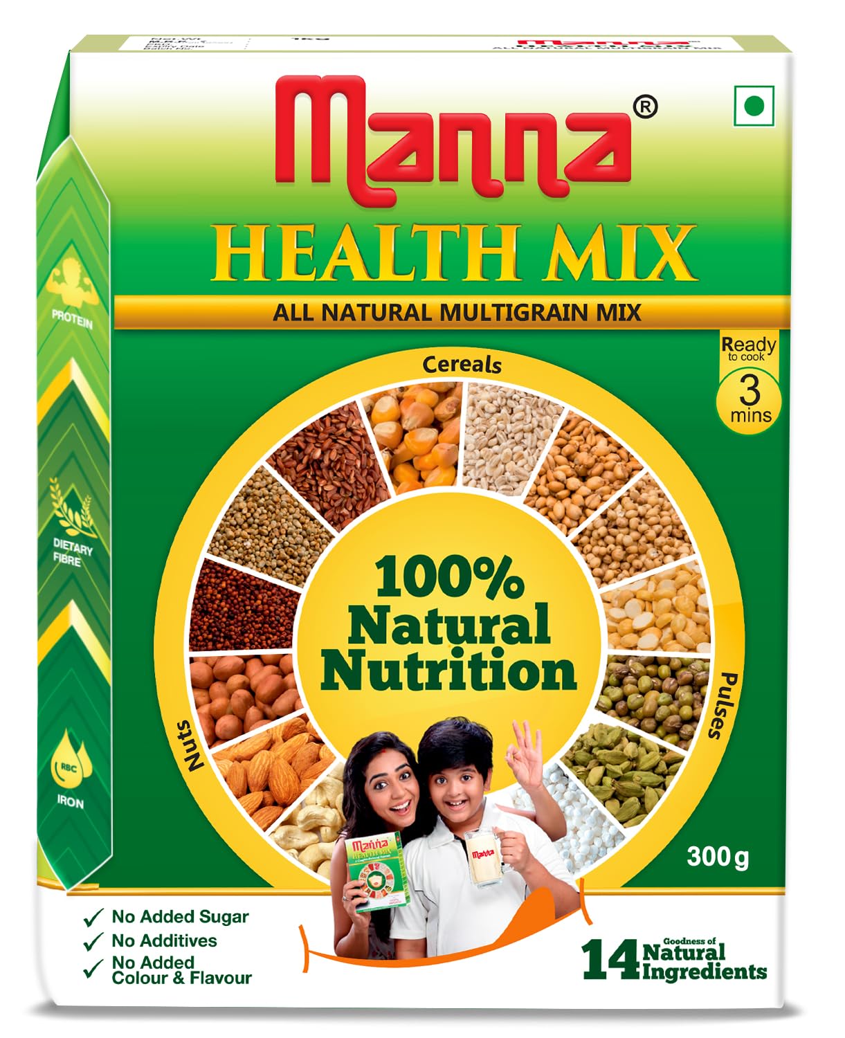 Manna Health Mix 300g, All Natural Kids Nutrition Drink, with 14 ingredients, Zero Sugar. 100% Natural Nutrition