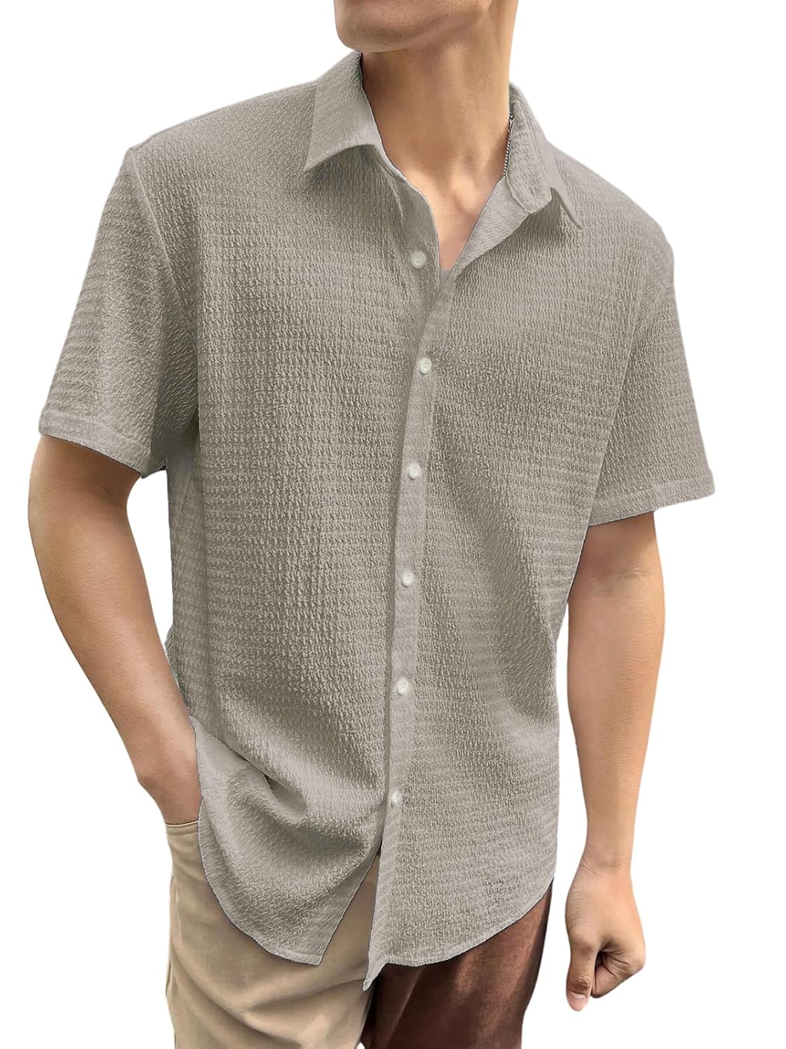 GRECIILOOKS Men’s Polycotton Shirt |Stylish Casual Regular Fit Shirts | Textured Half Sleeve | Slim Fit | Business & Meeting Ready (Available in Plus Size and Combo Pack of 2)