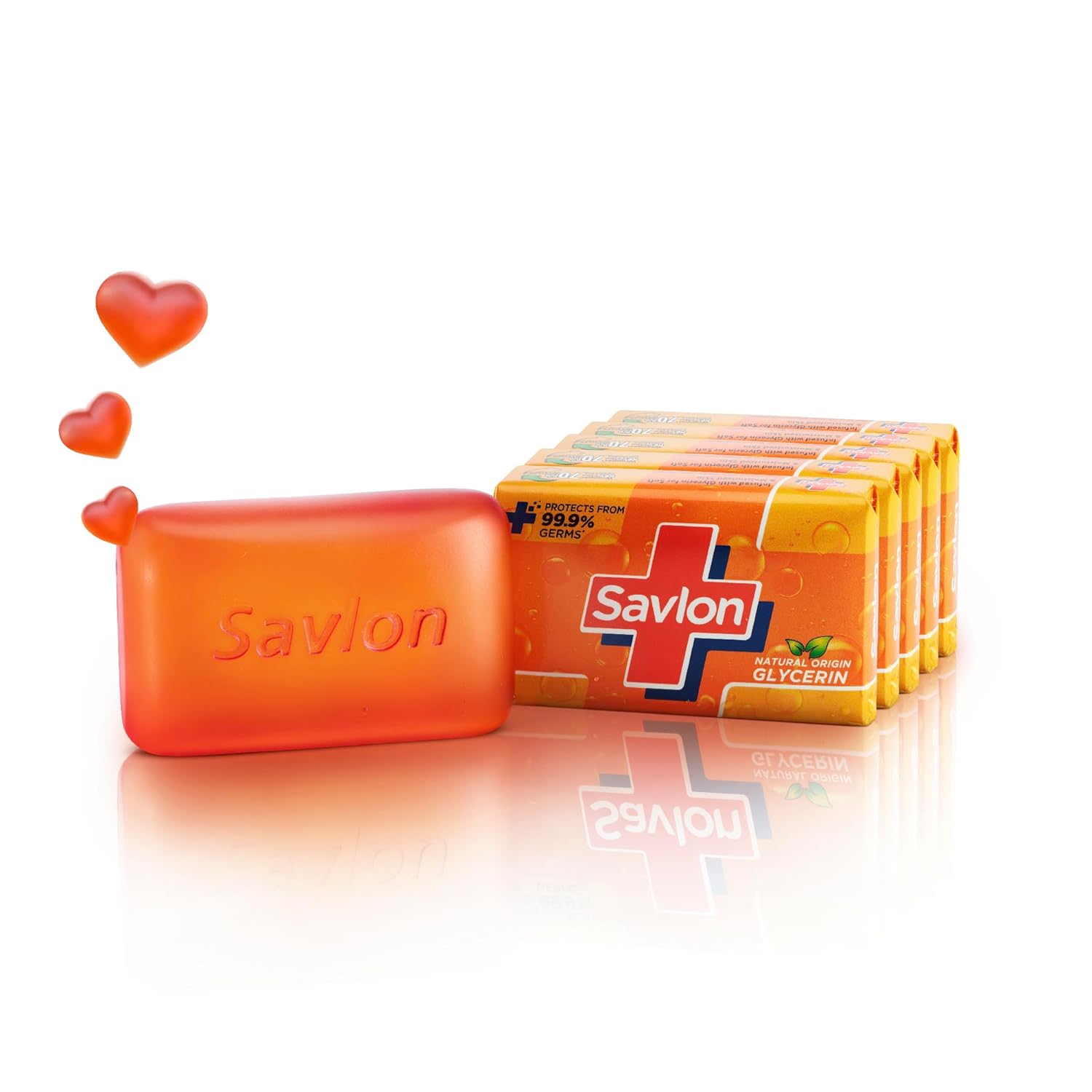 Savlon Moisturizing Glycerin soap bar with germ protection, Pack of 5-120g each