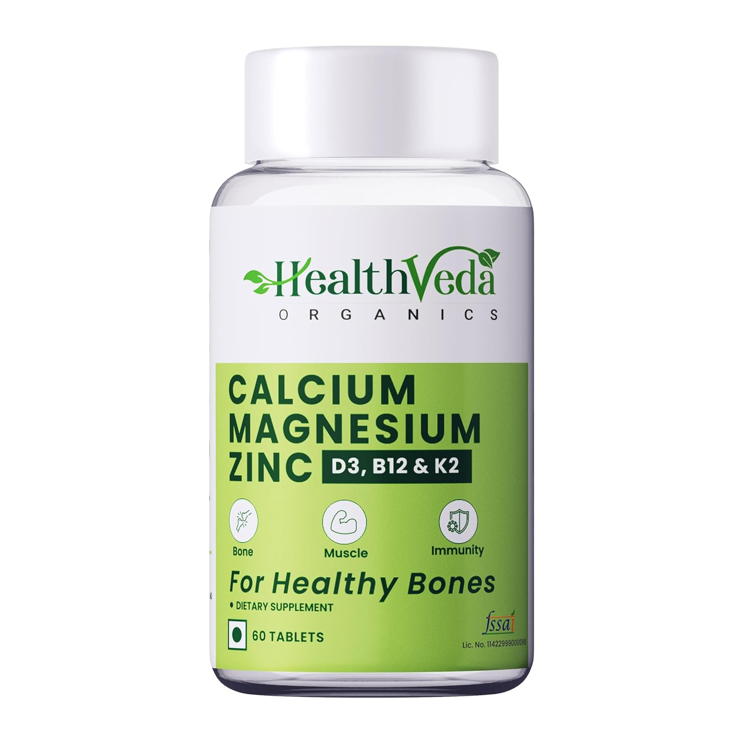 HEALTH VEDA ORGANICS PRIVATE LIMITED Calcium, Magnesium, Zinc with Vitamin D3 & B12, 1000mg I 60 Veg Tablets|Support Strong Bones, Joints & Muscles|For Both Men & Women, 1 count, 60 capsules