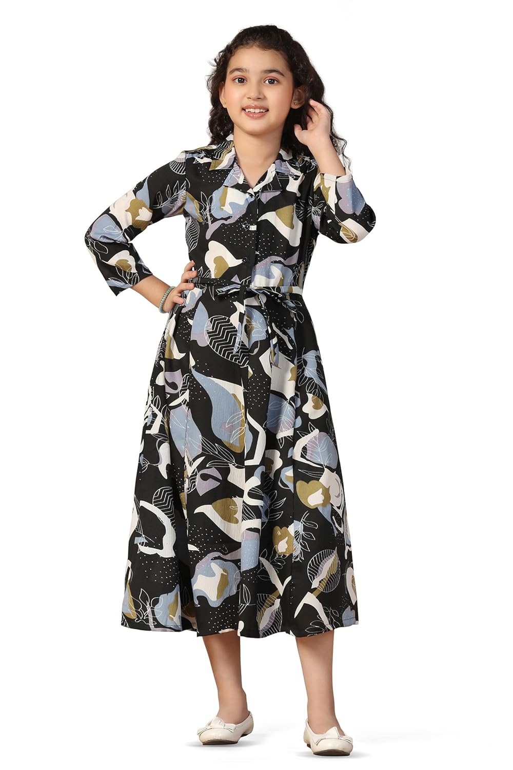 Fashion Dream Girls Calf Length Abstract Printed Casual Dress|Frock for Girls|Kids Dress