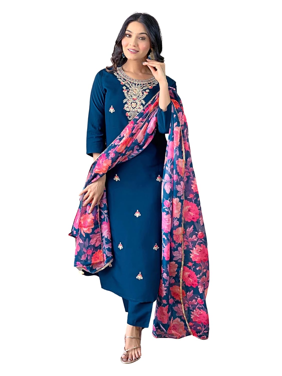 Naixa Women’s Rayon Embroidered and Printed Straight Kurta with Pant and Dupatta Sets (Available in Plus Size) (NX3-513) Naixa Women’s Rayon Embroidered and Printed Straight Kurta with Pant and Dupatta Sets (Available in Plus Size) (NX3-513)