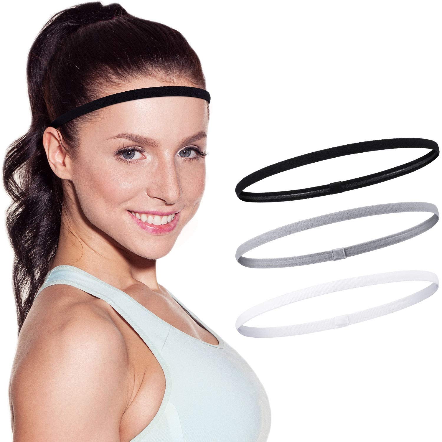 Seeotwo 3 Pieces Thick and Slim Non-Slip Elastic Sports Headbands – Athletic Skinny Hair Headband for Women, Men, Boys, Girls – Silicone Grip Hairband Mini Stylish Sweat Hair Band (Black, White, Grey) Seeotwo 3 Pieces Thick and Slim Non-Slip Elastic Sports Headbands – Athletic Skinny Hair Headband for Women, Men, Boys, Girls – Silicone Grip Hairband Mini Stylish Sweat Hair Band (Black, White, Grey)