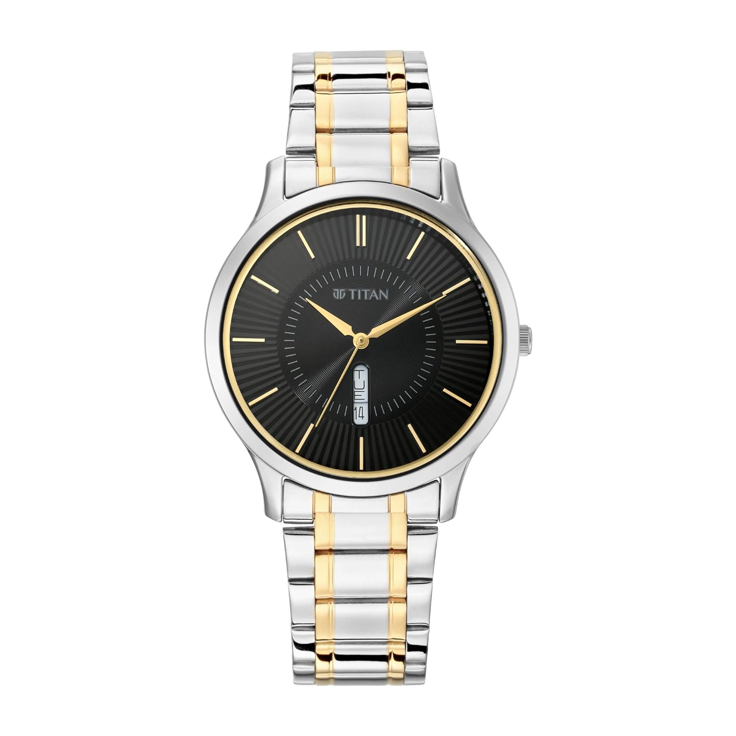 Titan Quartz Analog with Day and Date Black Dial Metal Strap Watch for Men-NS1845BM01