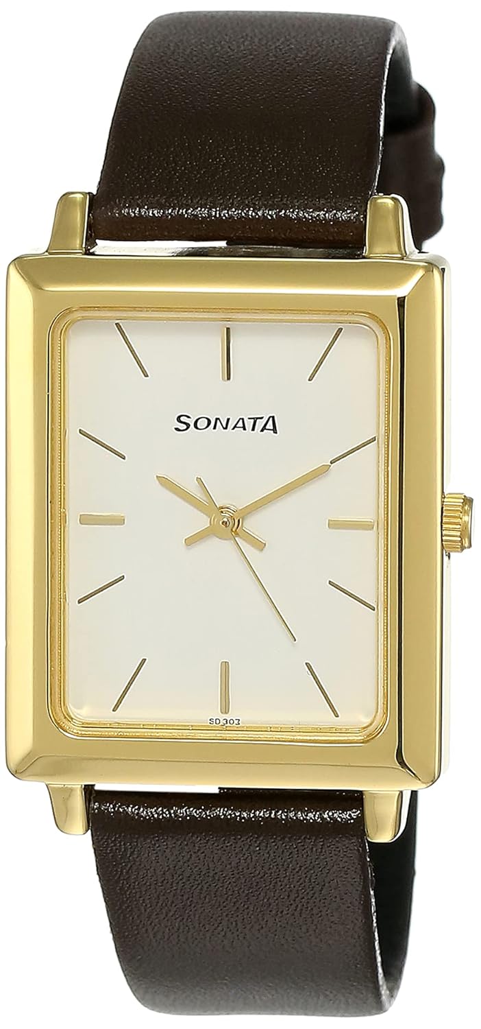 Sonata Quartz Analog White Dial Leather Strap Watch for Men-NS7078YL01/NT7078YL01