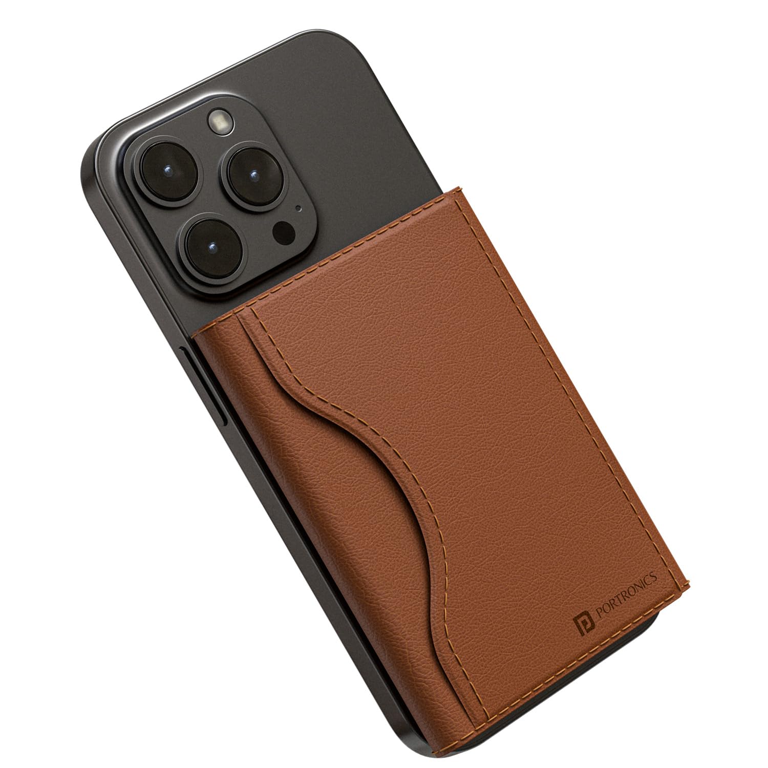 Portronics Wallet X Tri-Fold Magnetic Wallet with 6-Card Holder, RFID Blocking, PU Premium Leather,Ultra Slim Design, Compatible with iPhone 16/15/14/13/12 & Metal Ring for Non Magnetic Phone(Brown)
