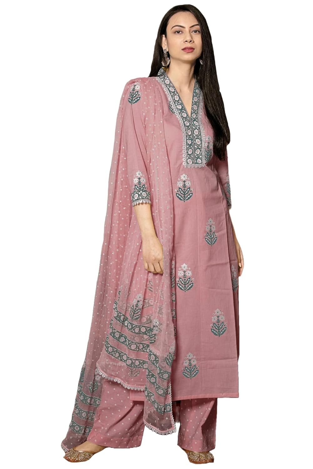 GoSriKi Women’s Rayon Viscose Printed Straight Kurta with Pant & Dupatta