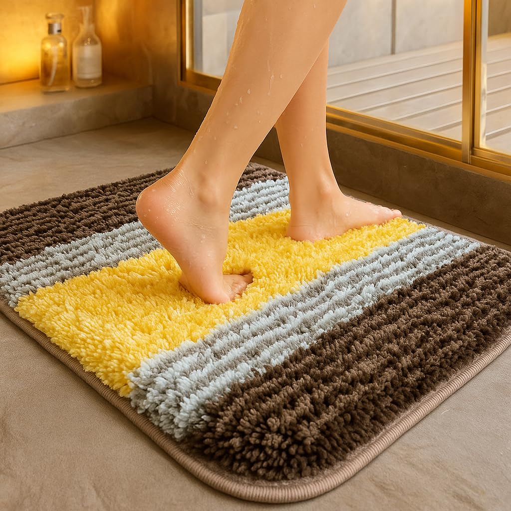 BSB HOME Microfiber Striped Easy Living Regular Size Anti-Skid Bath Mats | Doormat Soft & Super Absorbent Mats for Shower Washable, Non-Slip & Quick-Drying Mats, 35 x 50 cm Pack of 2,