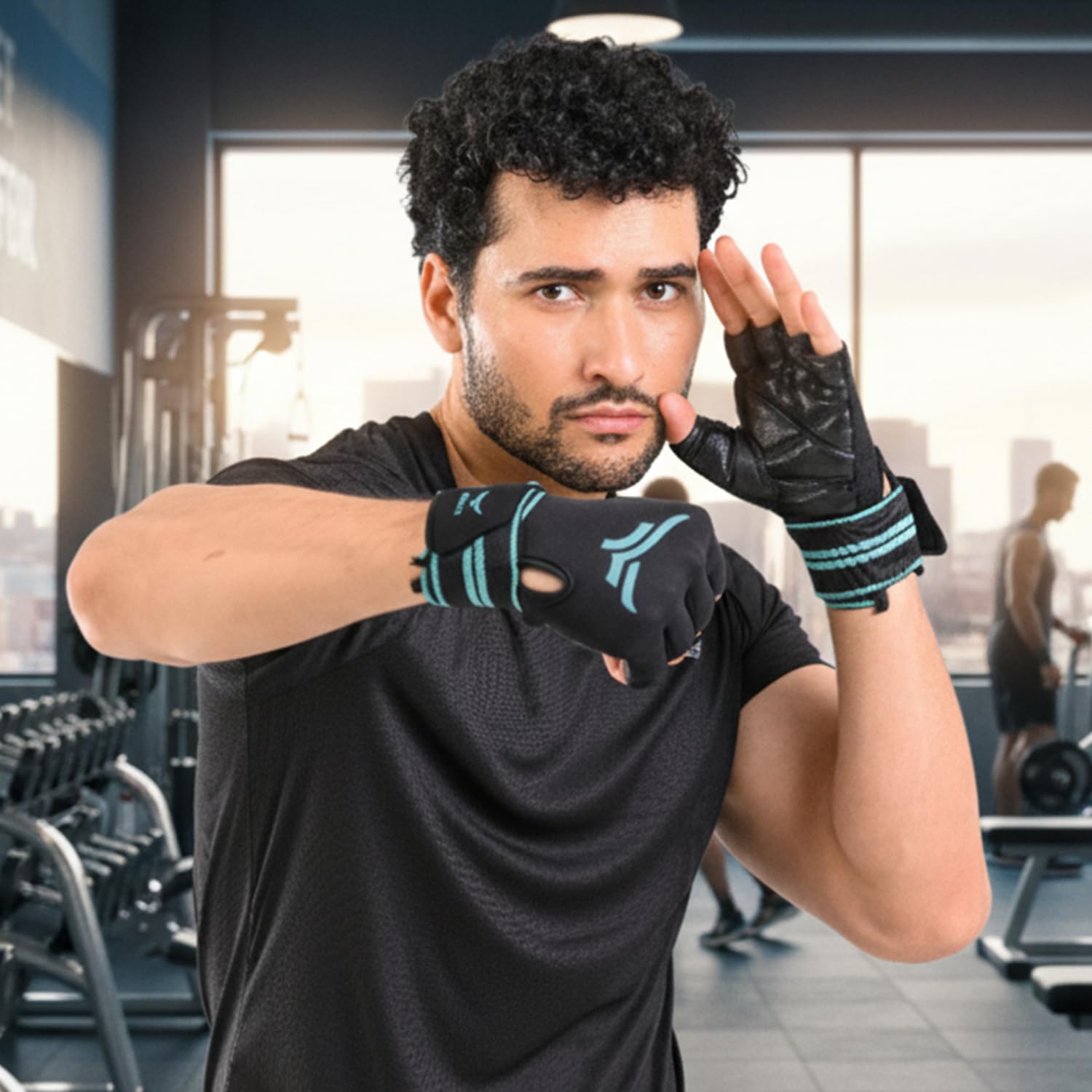 XTRIM xMacho Gym Gloves with Wrist Support Strap for Men & Women Workout, Half-Finger Gloves for Weightlifting, Wrist Band for Dumbbell, Exercise & Gym Workout (XL, Fits 8.5-9.5 inches, Blue-Black)