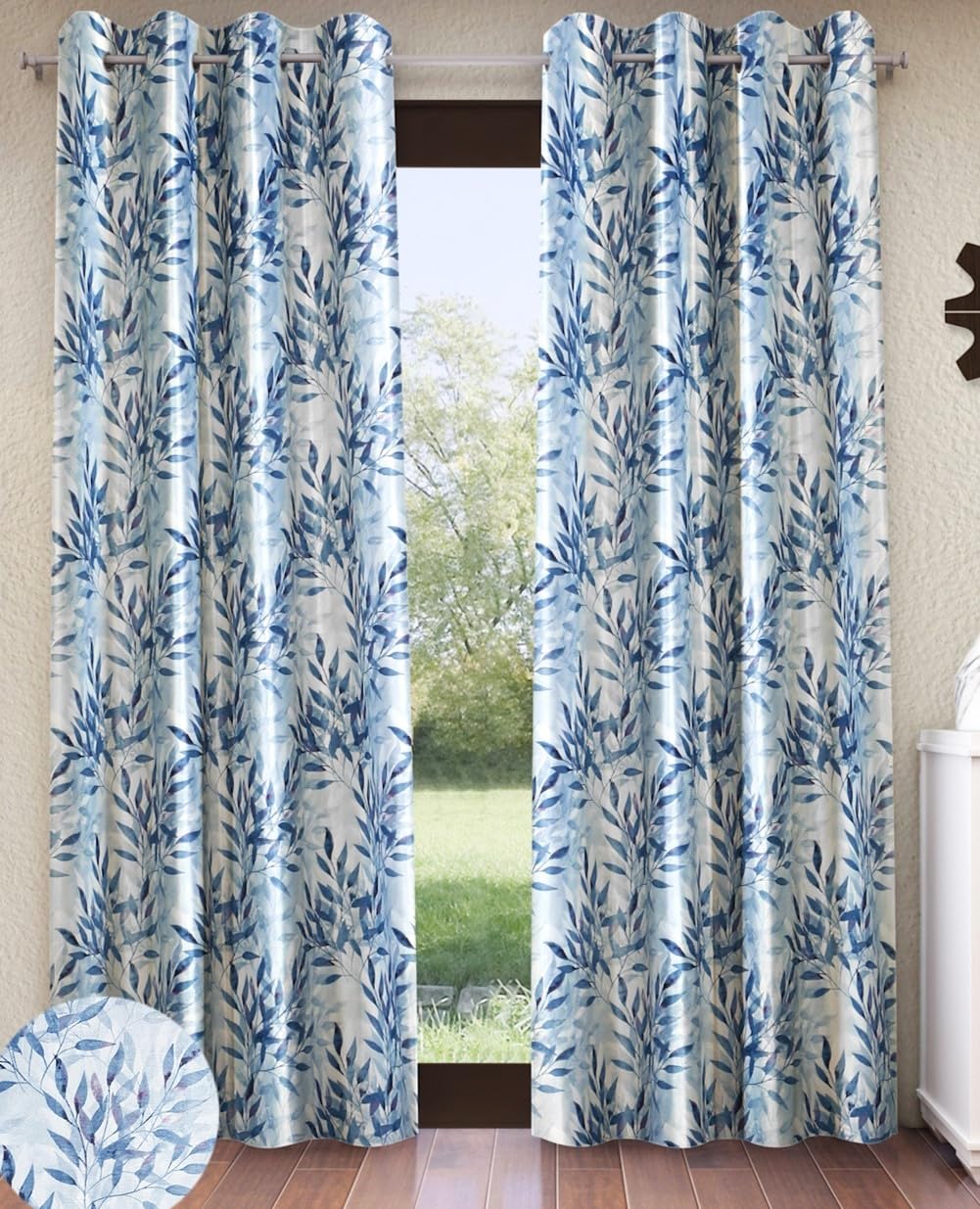 Home Sizzler 2 Pieces Floral Flow Grommet Polyester Window Curtain – 5 Feet, Bluish Grey