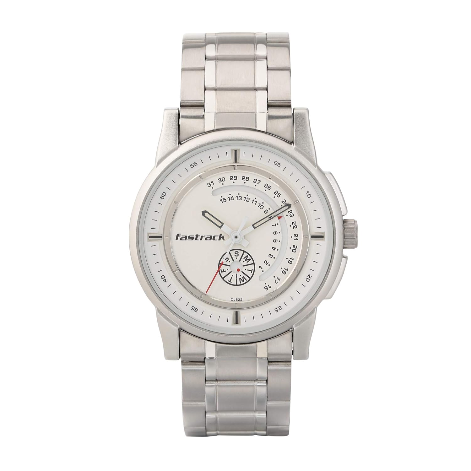 Fastrack Go Skate Quartz Analog with Day and Date White Dial Silver Stainless Steel Strap Watch for Guys – NT3215SM01