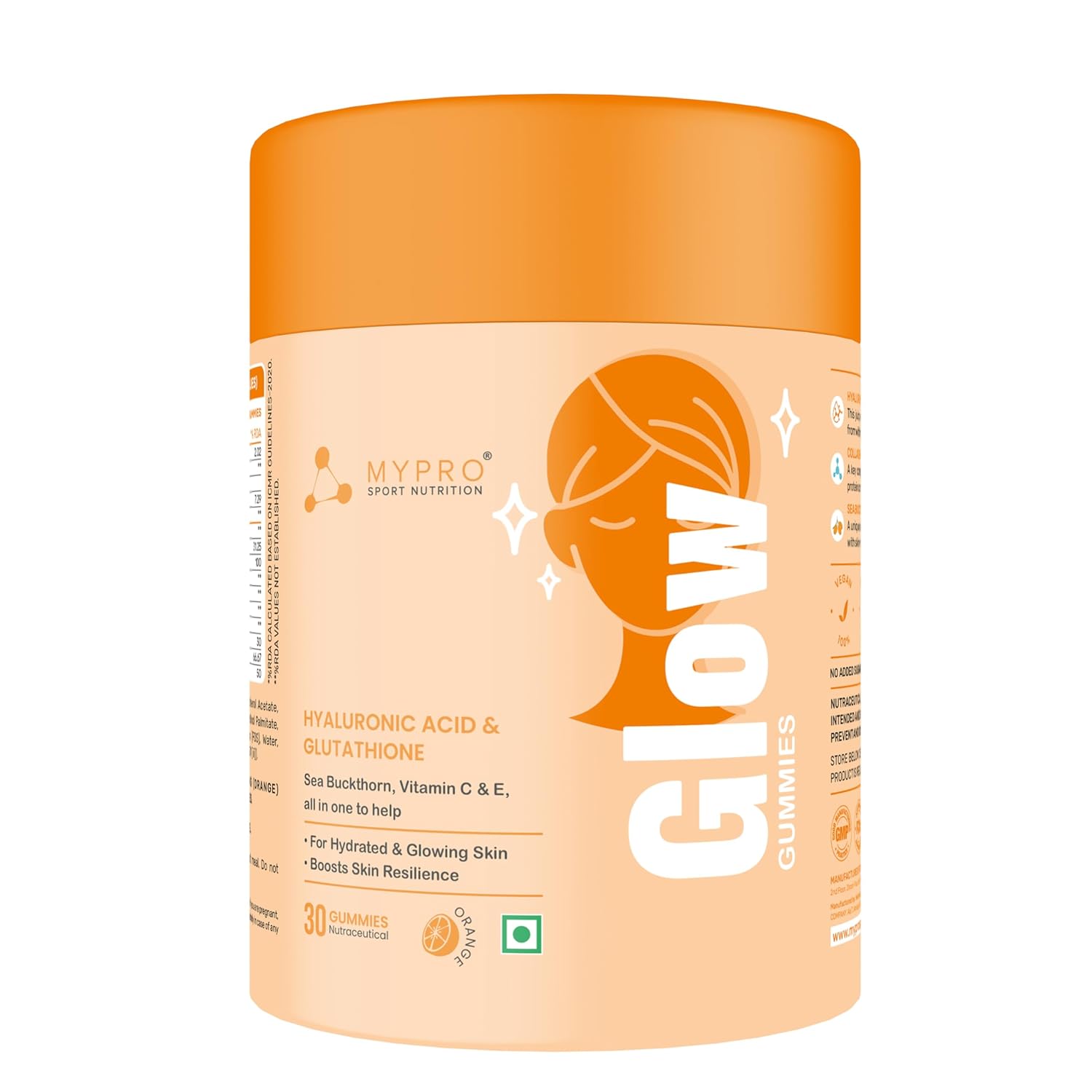 Mypro Sport Nutrition Glow Skin Gummeis | with Glutathione&hyaluronic Acid,sea Buckthorn,vitamin C & E | to Support Healthier&youthful Skin Health | Natural Orange Flavoured for Men&women-30 Gummies Mypro Sport Nutrition Glow Skin Gummeis | with Glutathione&hyaluronic Acid,sea Buckthorn,vitamin C & E | to Support Healthier&youthful Skin Health | Natural Orange Flavoured for Men&women-30 Gummies
