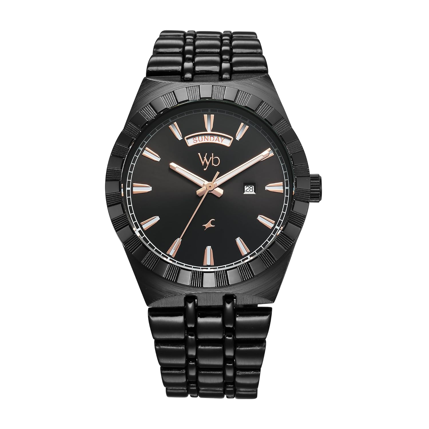 Fastrack Vyb Quartz Analog Black Dial Black Sheet Metal Strap Watch for Men-FV30003NM01W