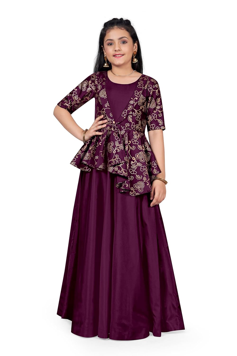 Jwalin Girls Taffeta Maxi Length Foil Printed Dresses