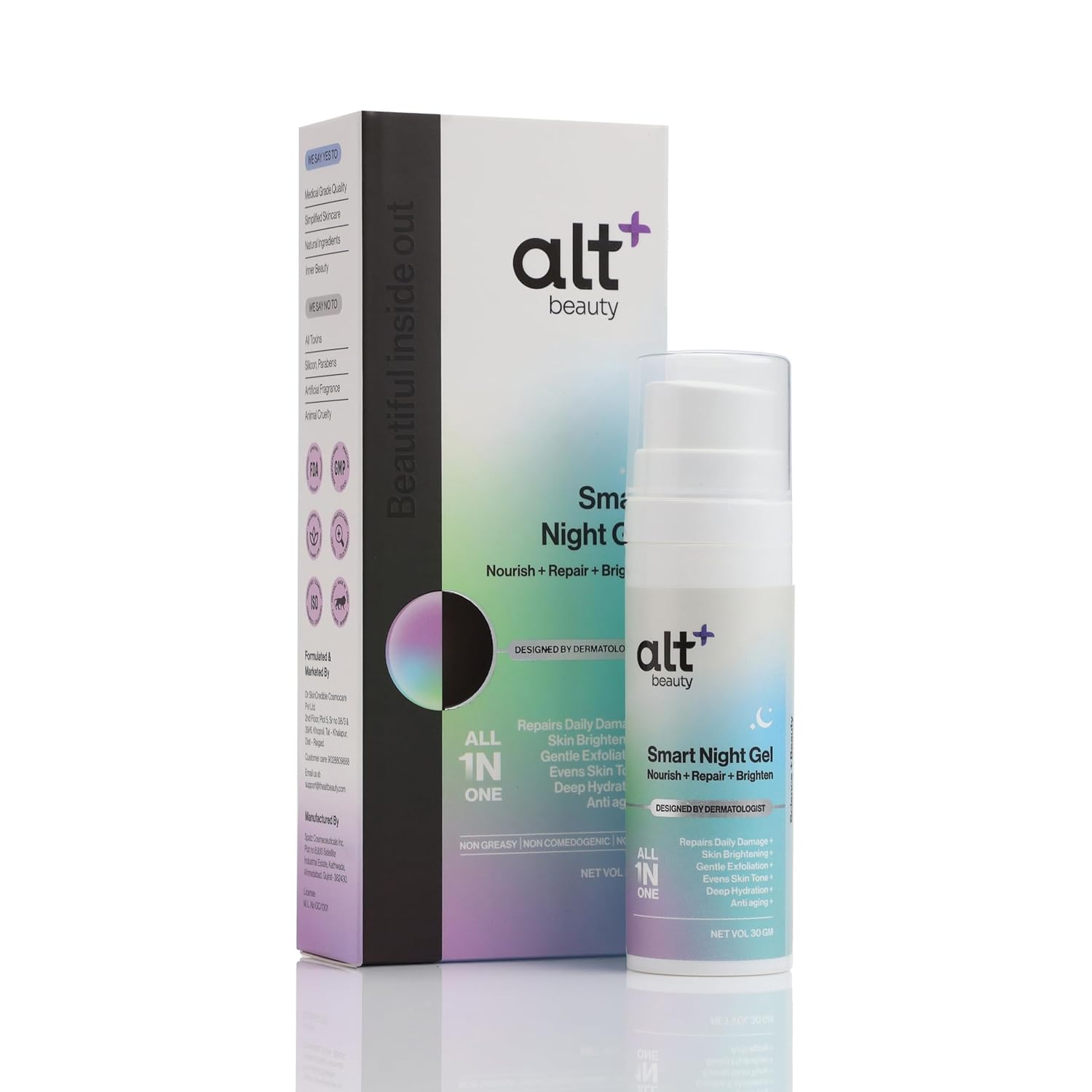 altBeauty Smart Night Gel with Retinol, Glutathieone, Ceramides & Peptides for Reducing Wrinkles & Fine Lines | Deep Hydration, Skin Renewals & Brightening | Derma Grade Quality – 30gm