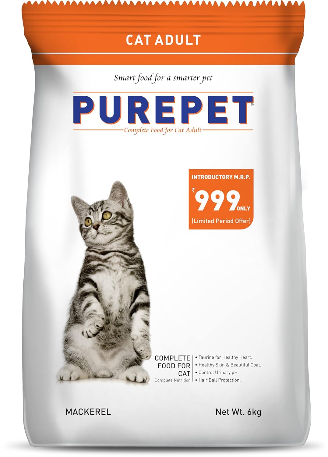 Purepet Adult Dry Cat Food Mackerel Flavour, 6 kg Pack