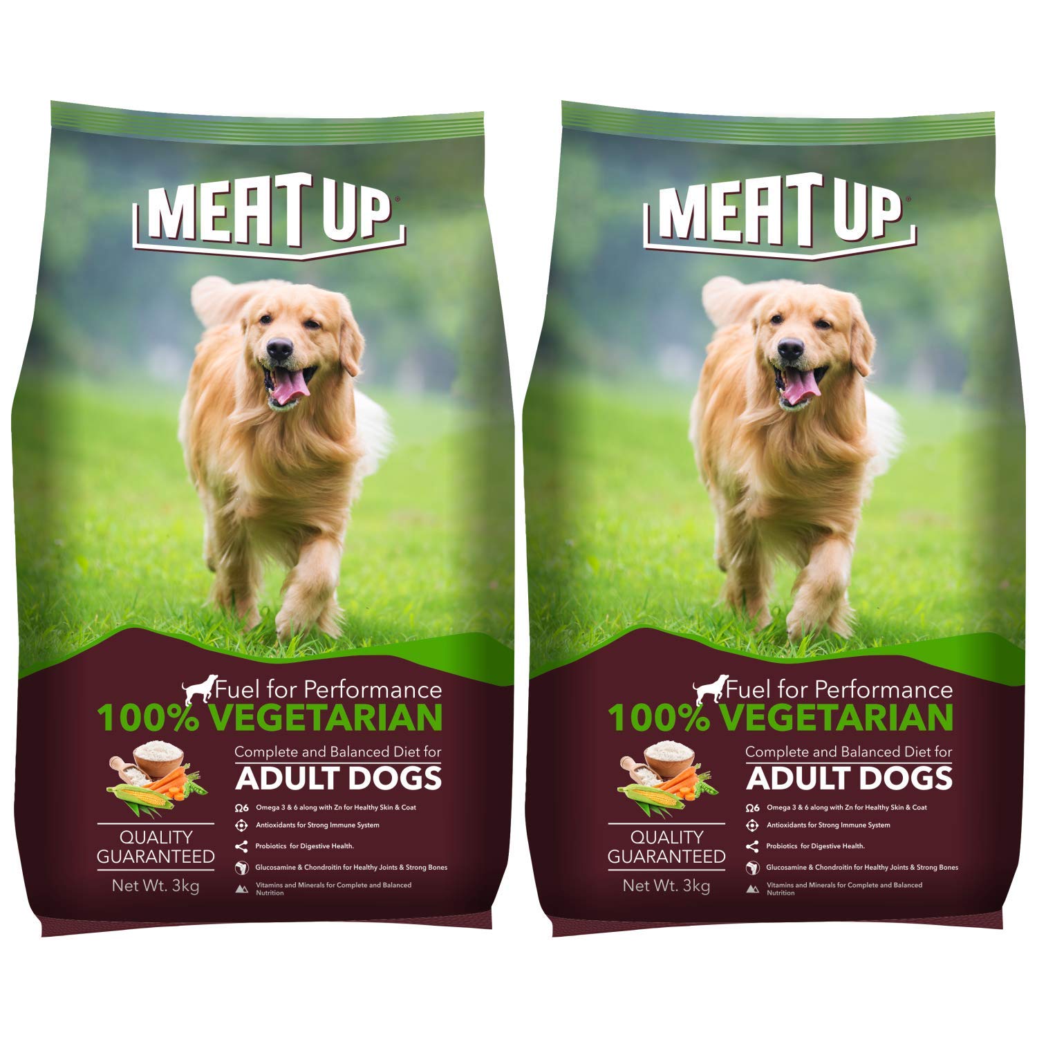 Meat Up Adult Dry Dog Food 100% Veg, 3+3kg (Buy 1 Get 1 Free), Total 6 Kg Pack of 2