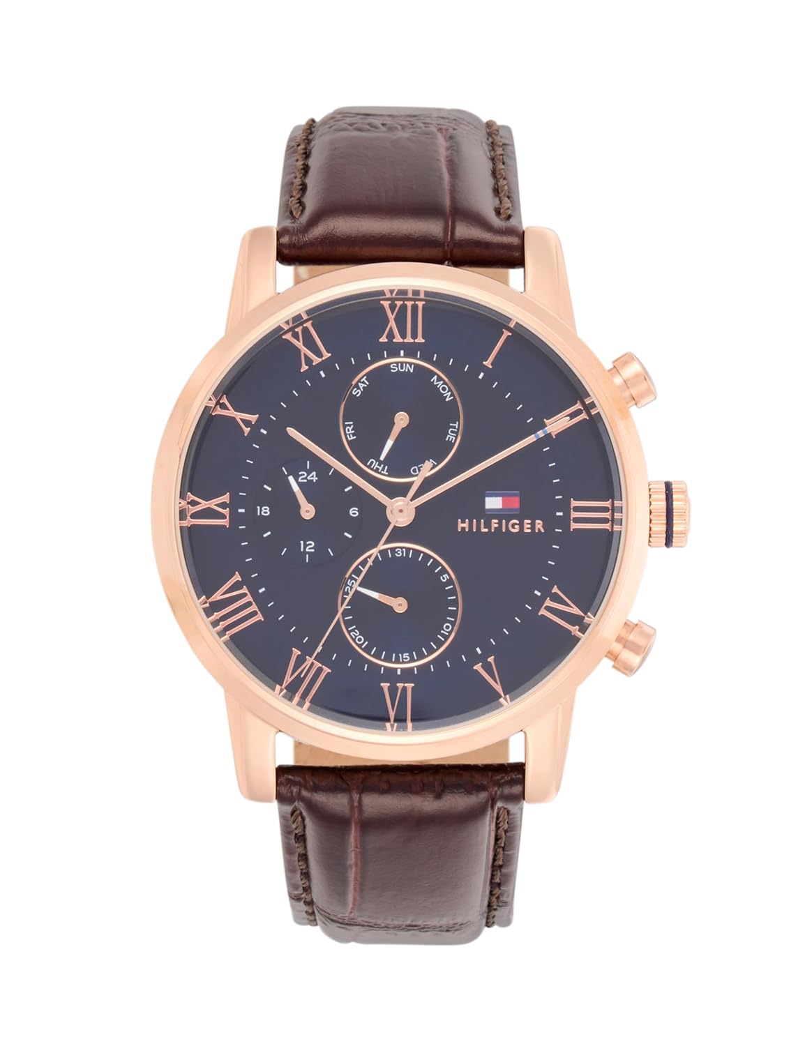 Tommy Hilfiger Quartz Multifunction Blue Dial Leather Strap Watch for Men-NETH1791399