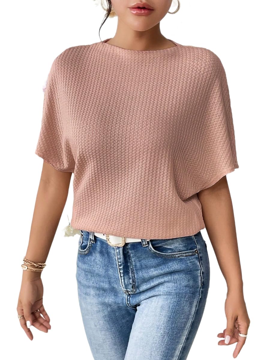 Zilcon Women Fashion Fall Batwing Half Sleeve Shirts Boat Neck Oversized Tunic Tops Casual Waffle Knit Shirts Tops for Women Zilcon Women Fashion Fall Batwing Half Sleeve Shirts Boat Neck Oversized Tunic Tops Casual Waffle Knit Shirts Tops for Women
